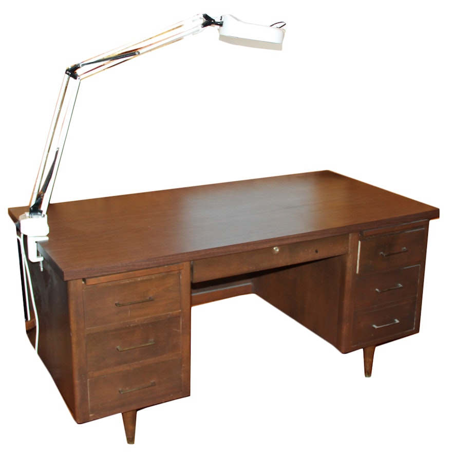 Vintage Work Desk with Attached Light