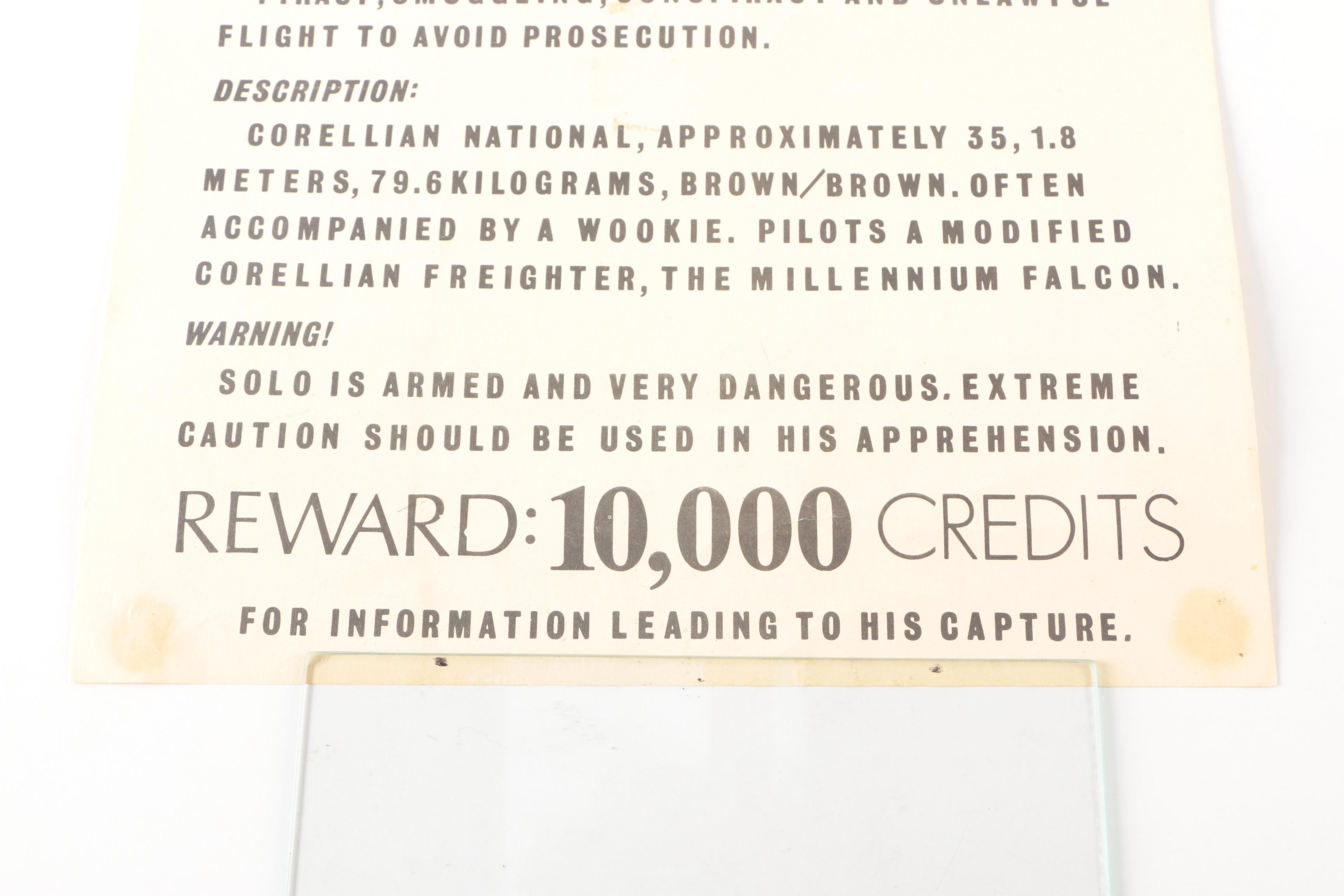 "Star Wars" Offset Lithograph on Paper Han Solo Wanted Poster