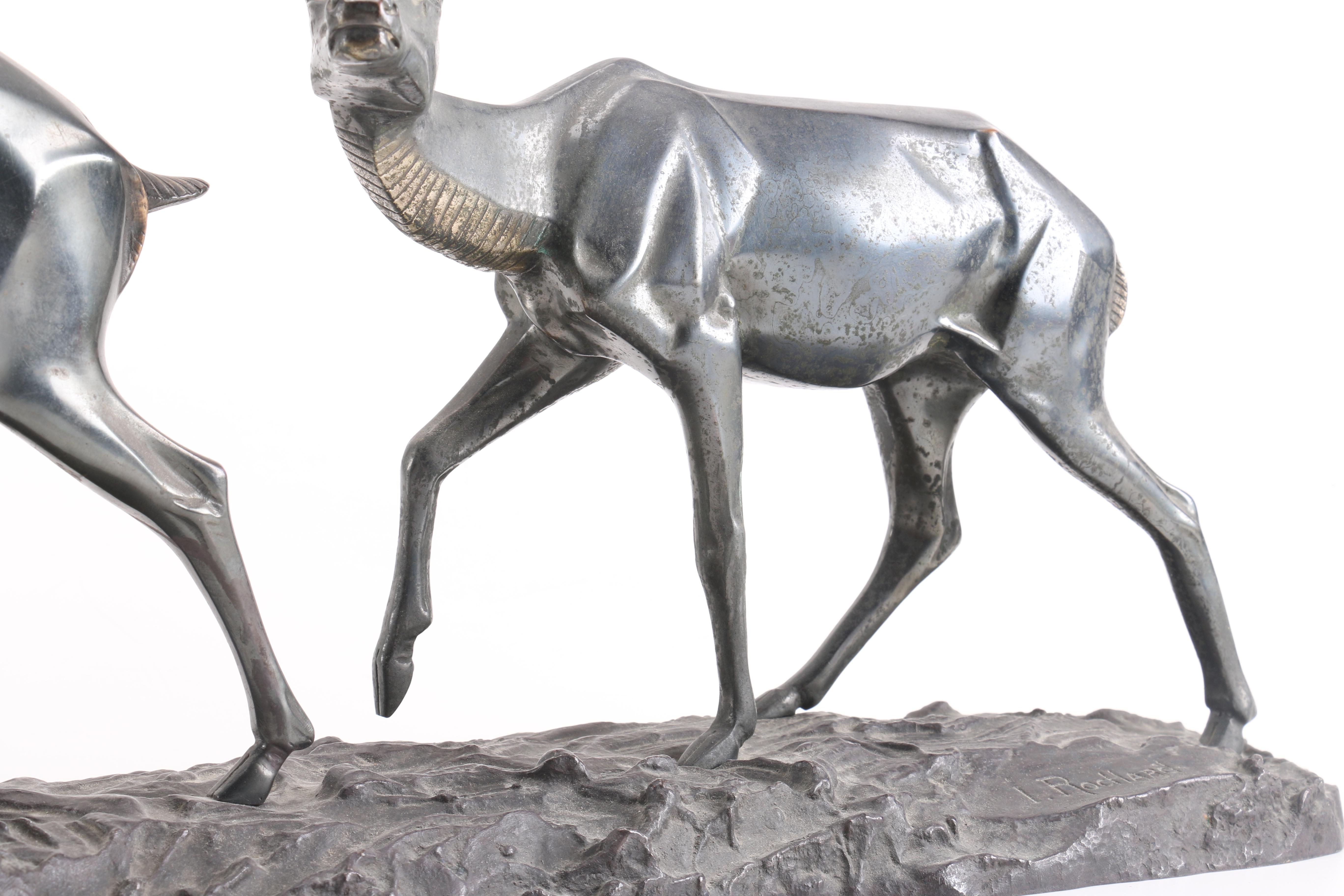 Irene Rochard Cast Metal Sculpture of Two Gazelle