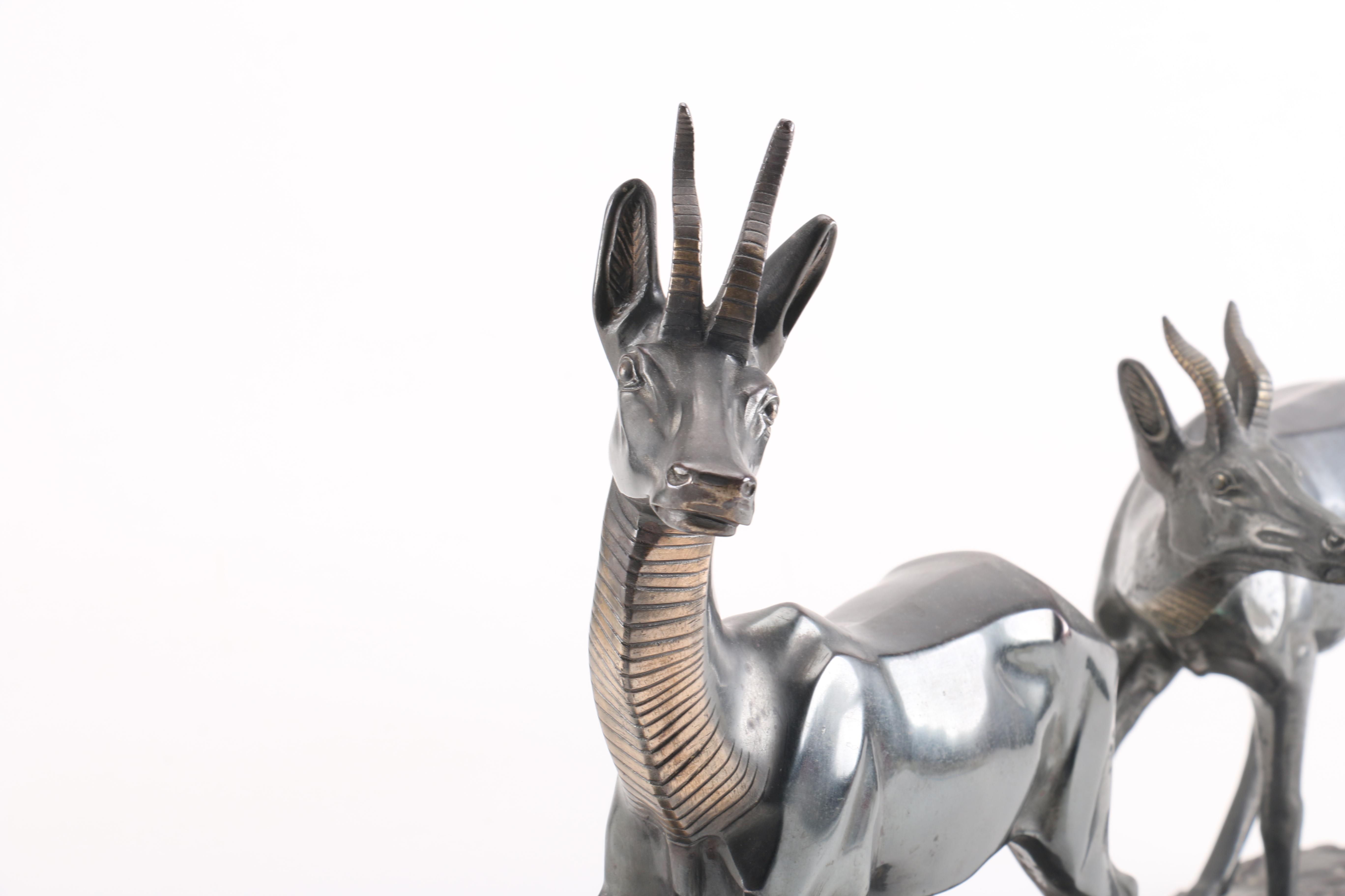 Irene Rochard Cast Metal Sculpture of Two Gazelle