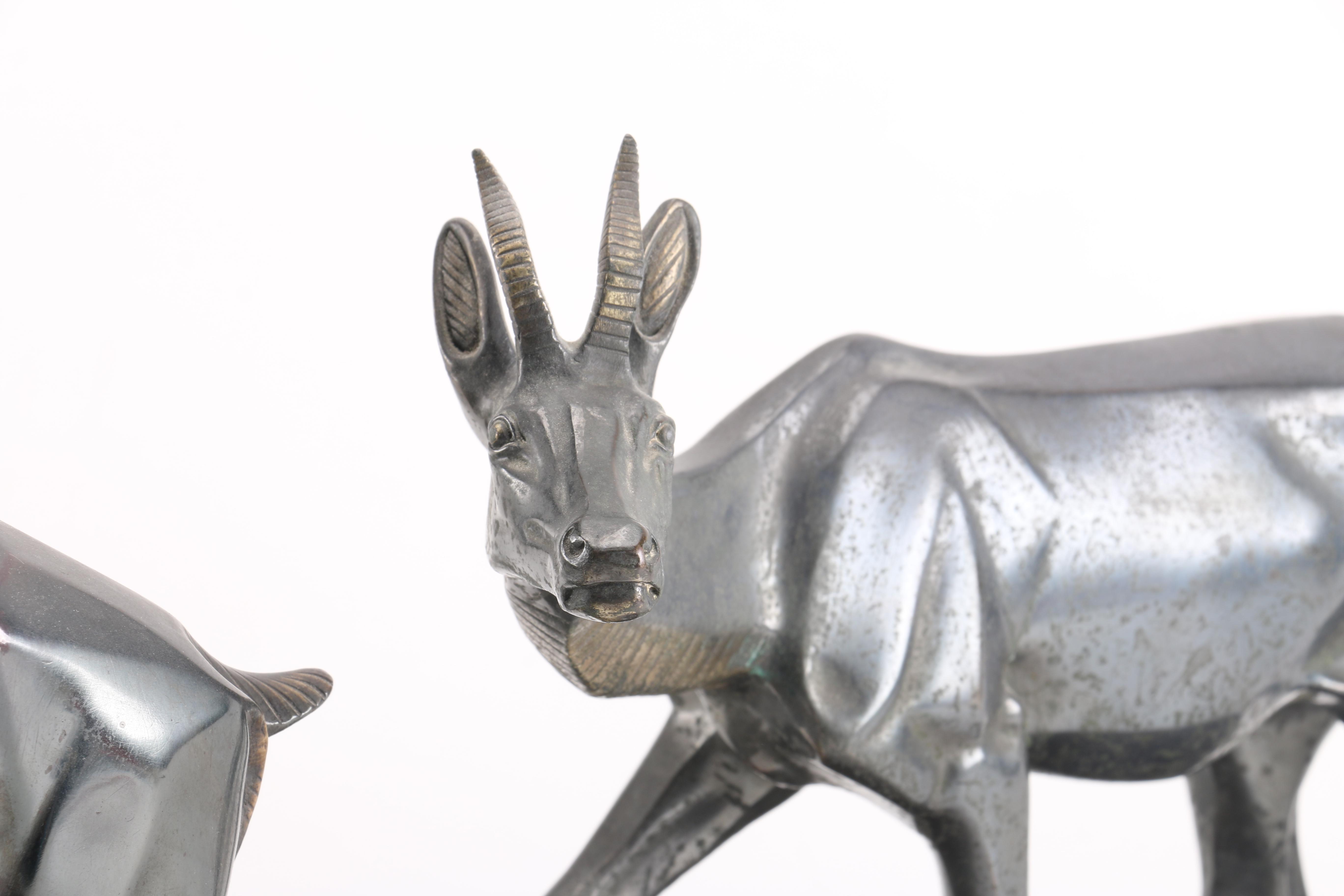 Irene Rochard Cast Metal Sculpture of Two Gazelle