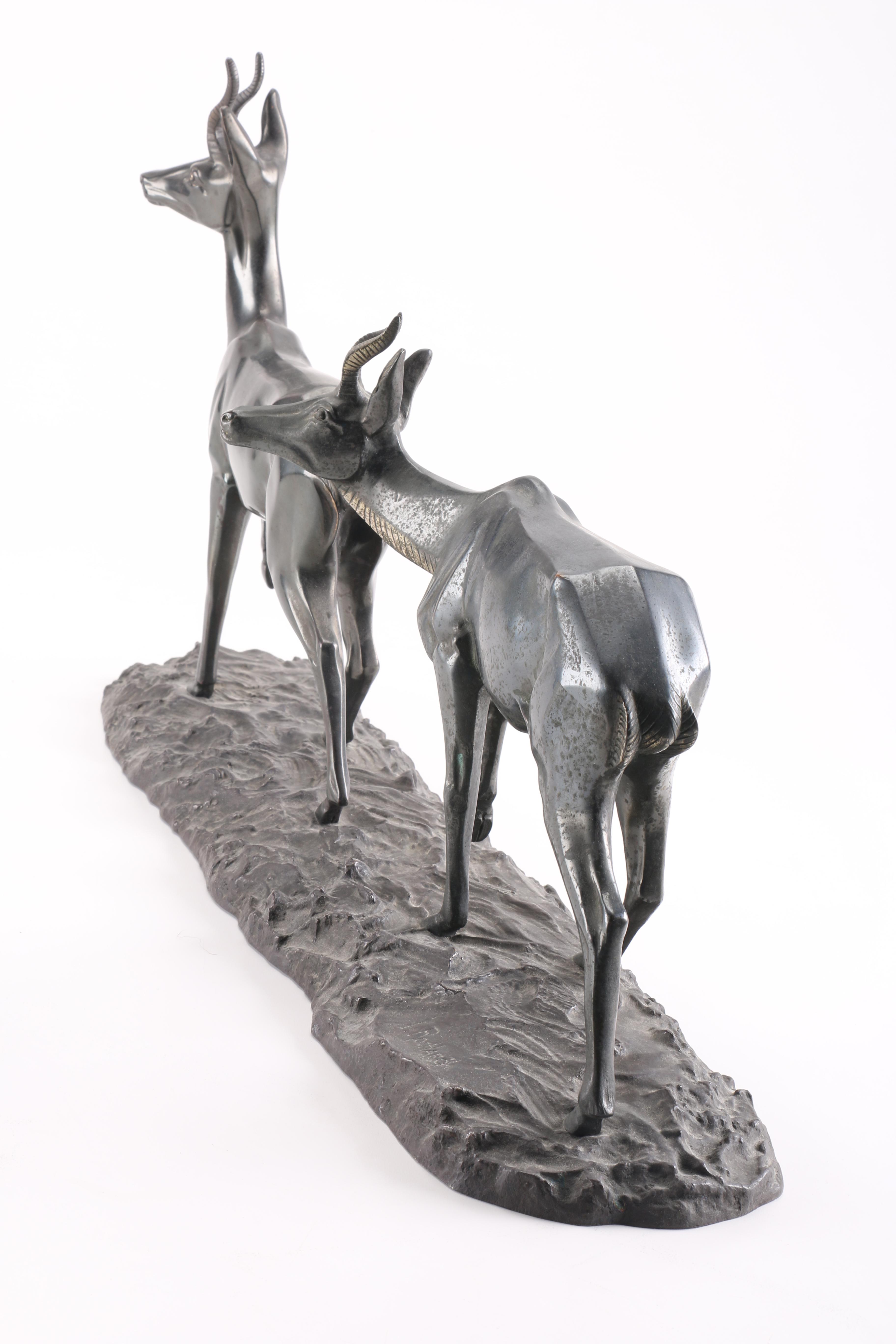 Irene Rochard Cast Metal Sculpture of Two Gazelle