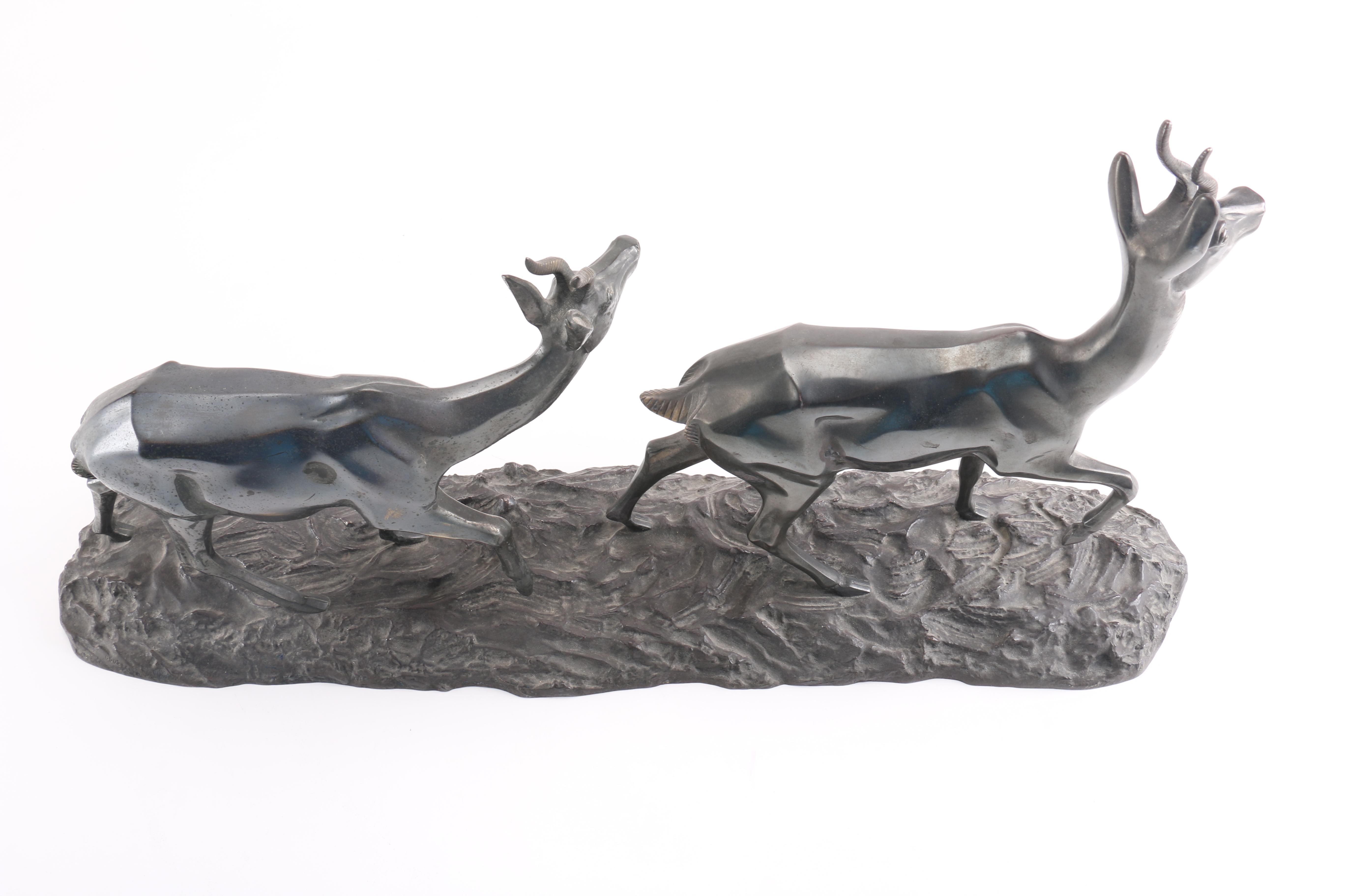 Irene Rochard Cast Metal Sculpture of Two Gazelle