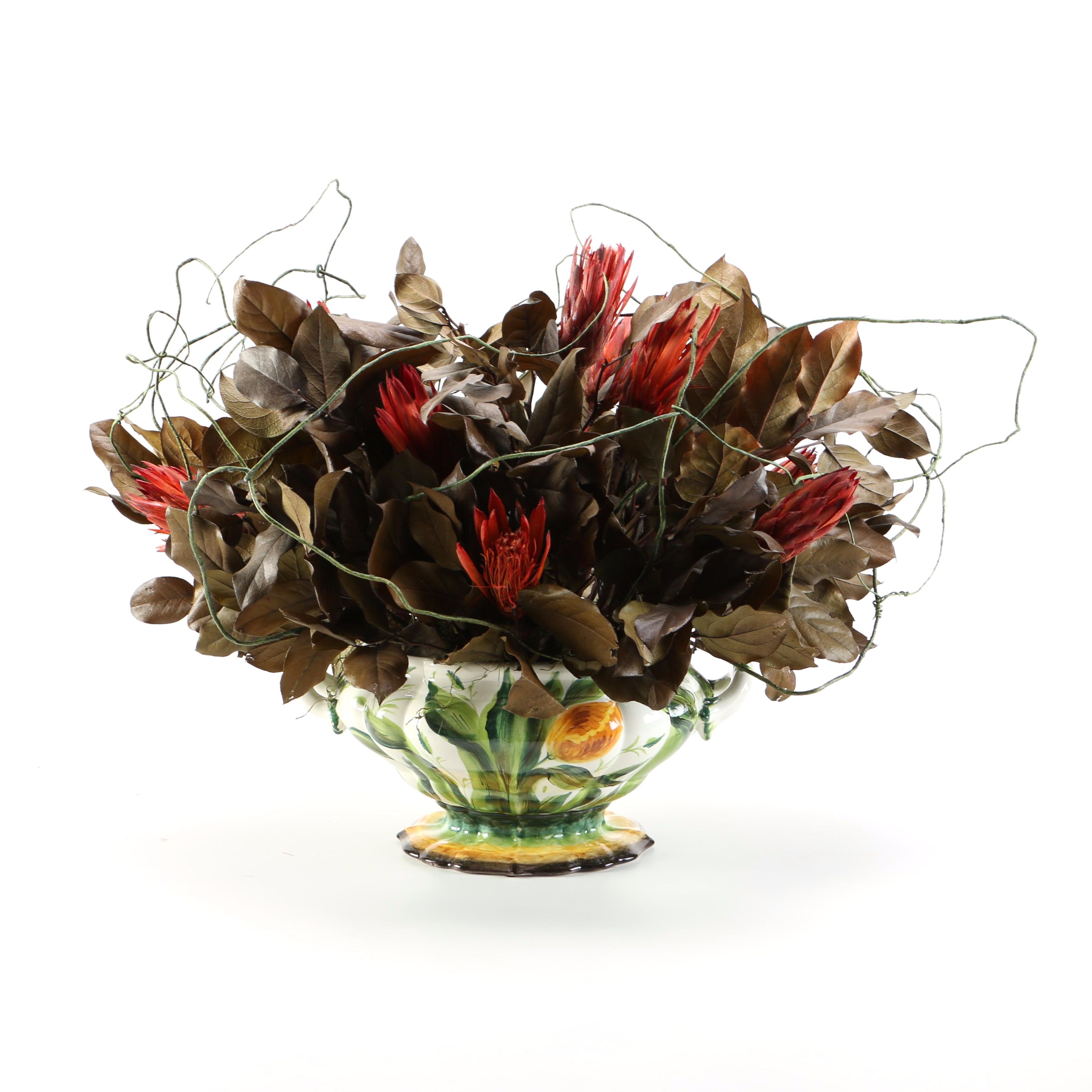 Faux Floral Arrangement in Ceramic Vase