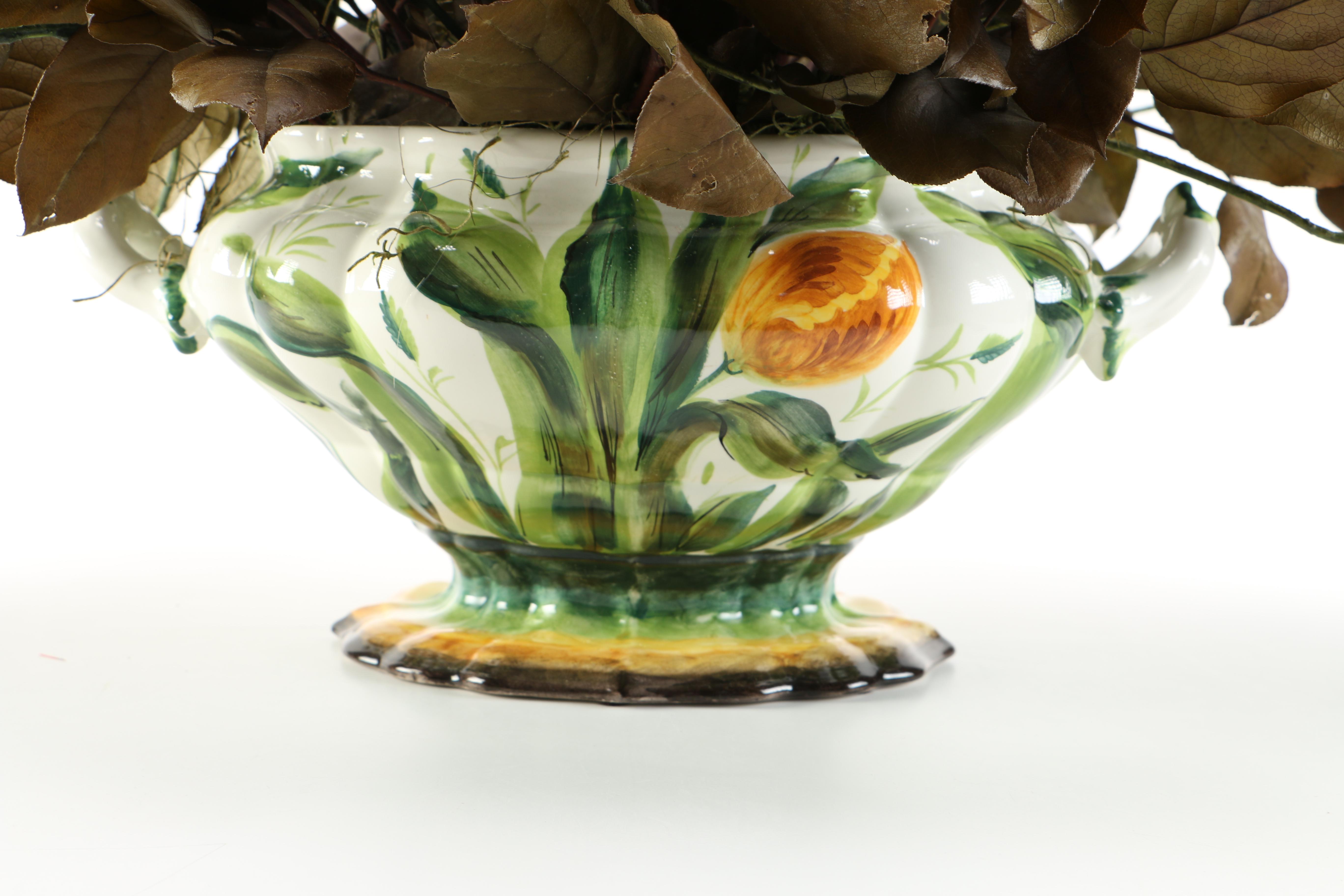 Faux Floral Arrangement in Ceramic Vase