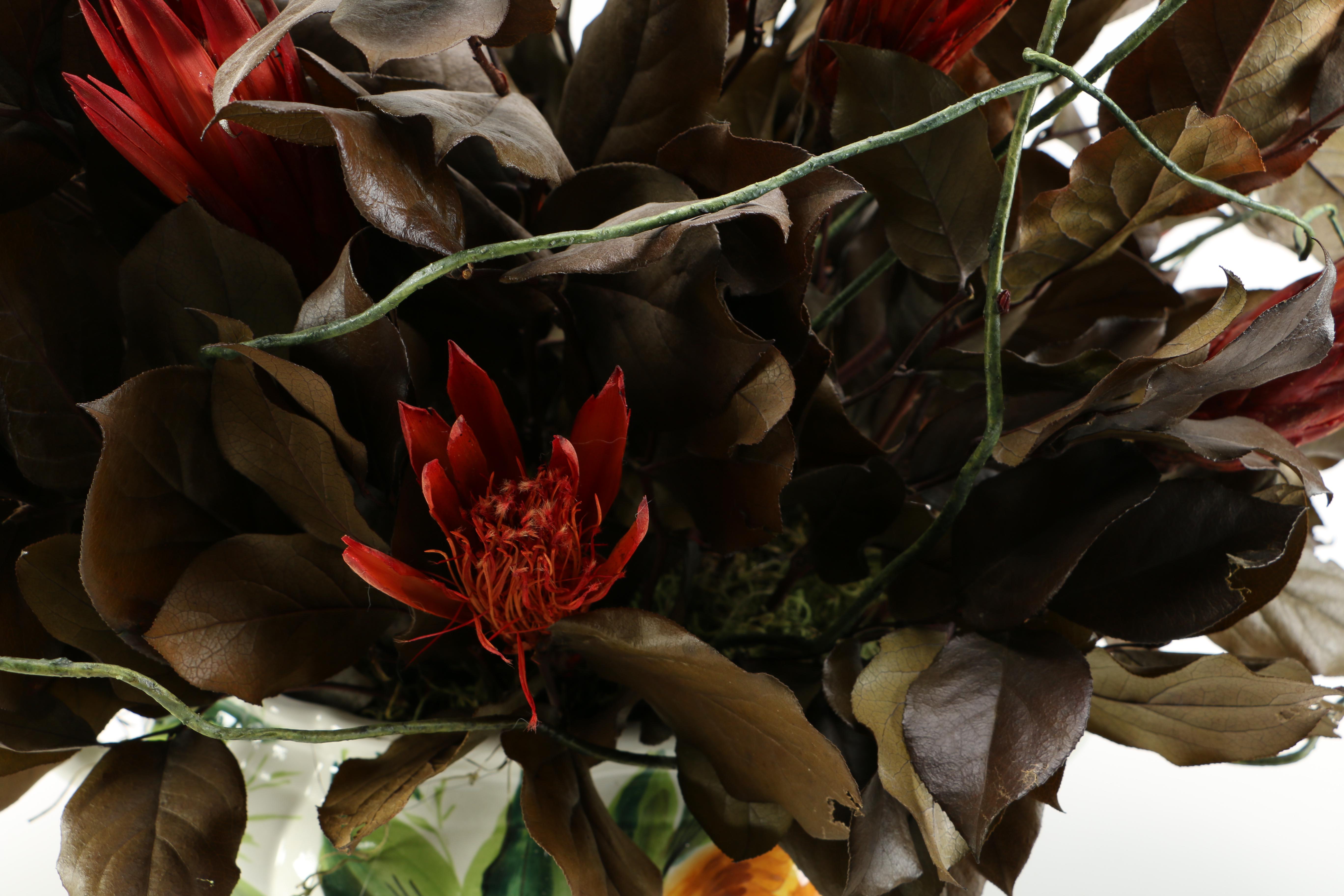 Faux Floral Arrangement in Ceramic Vase