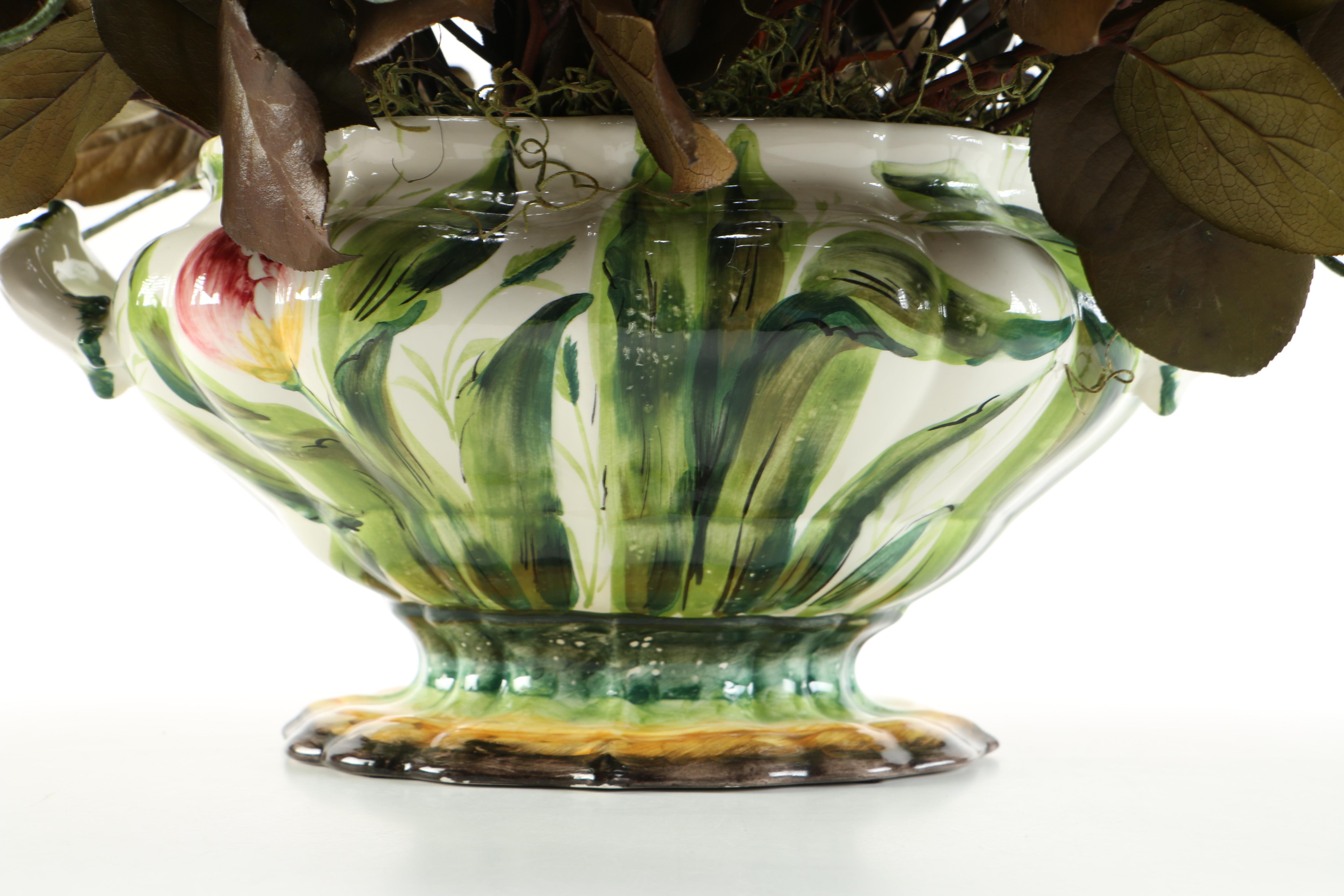 Faux Floral Arrangement in Ceramic Vase