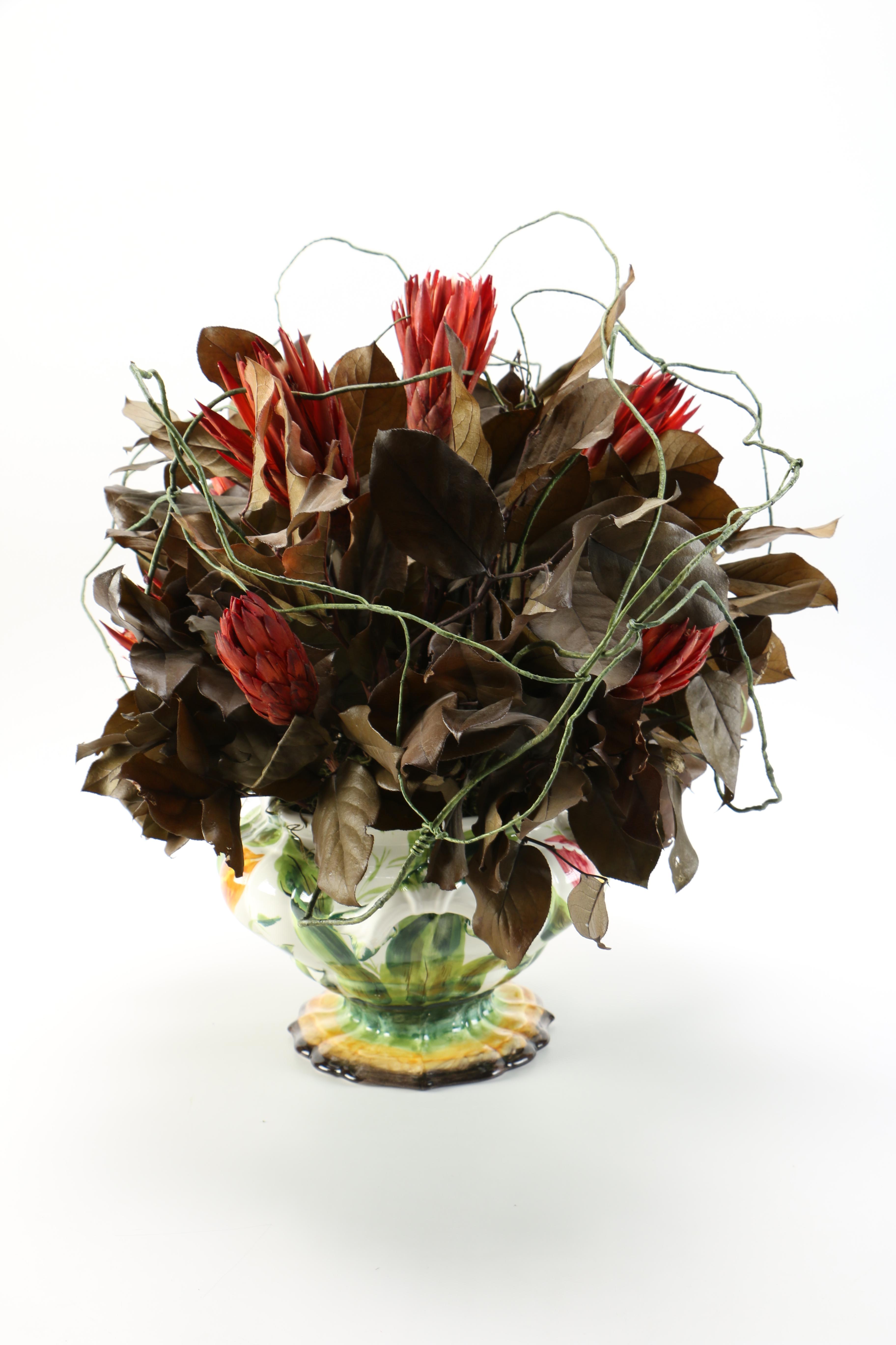 Faux Floral Arrangement in Ceramic Vase