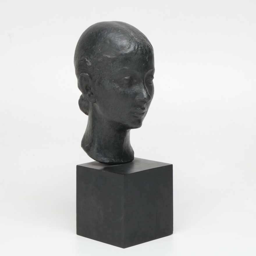 Bronze Bust Of Young Woman Signed Citrin