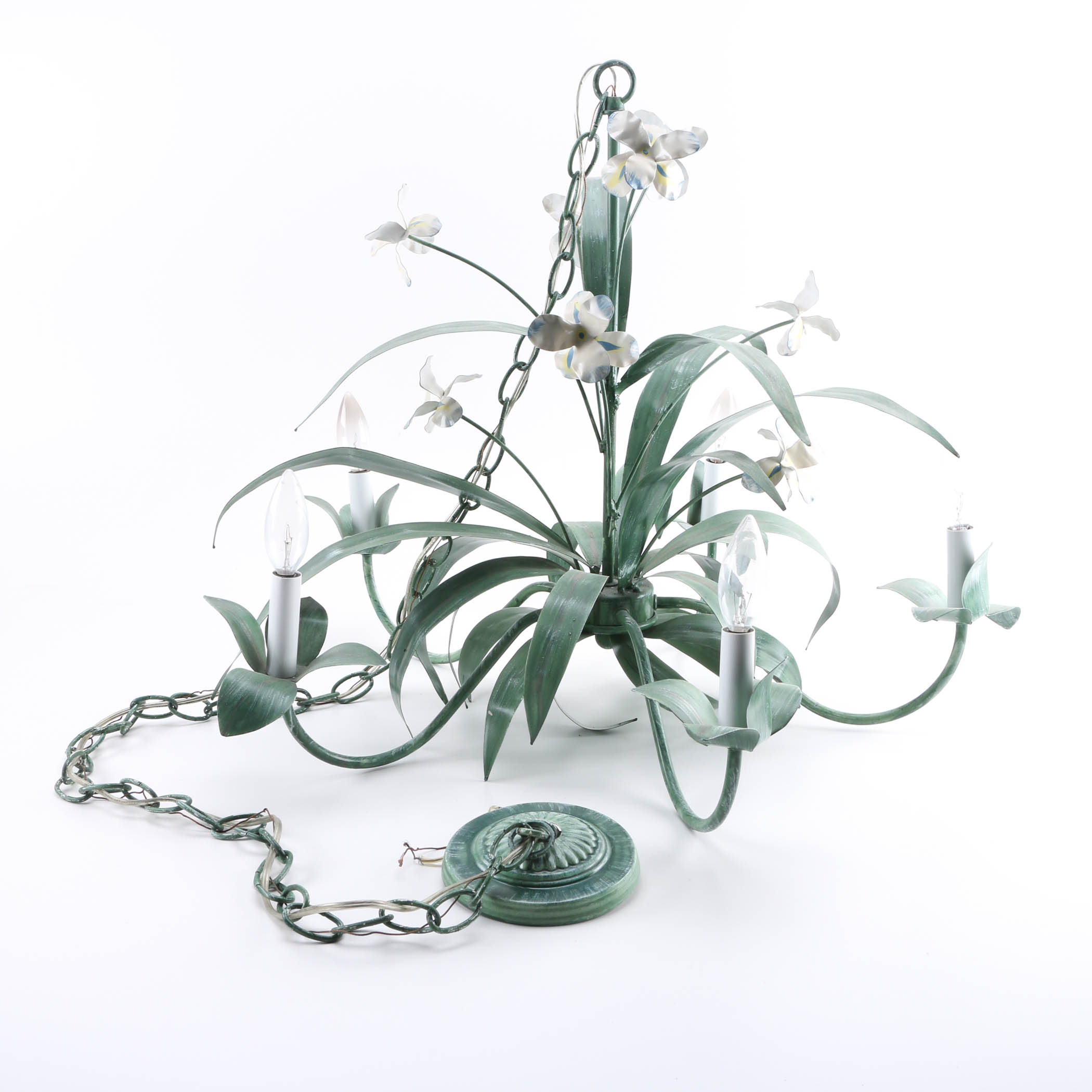 Green and White Floral Chandelier