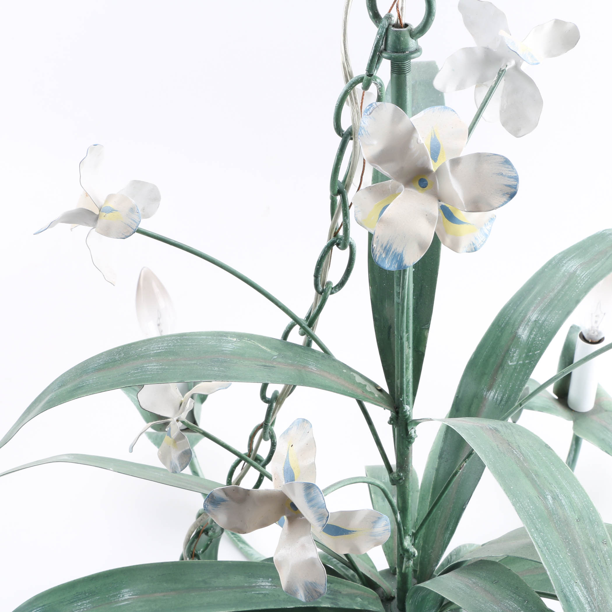 Green and White Floral Chandelier