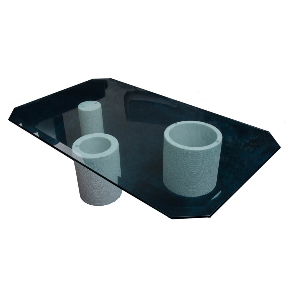 1980s Modern Glass Top Coffee Table With Stone Supports