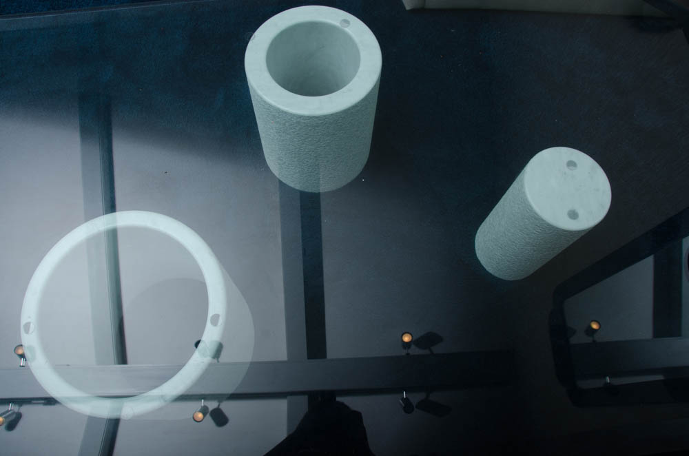 1980s Modern Glass Top Coffee Table With Stone Supports