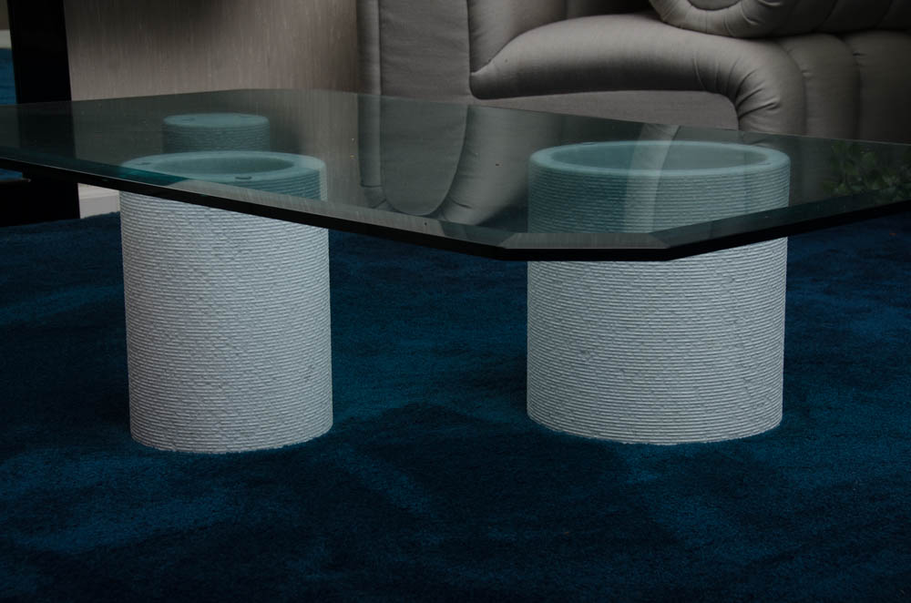 1980s Modern Glass Top Coffee Table With Stone Supports