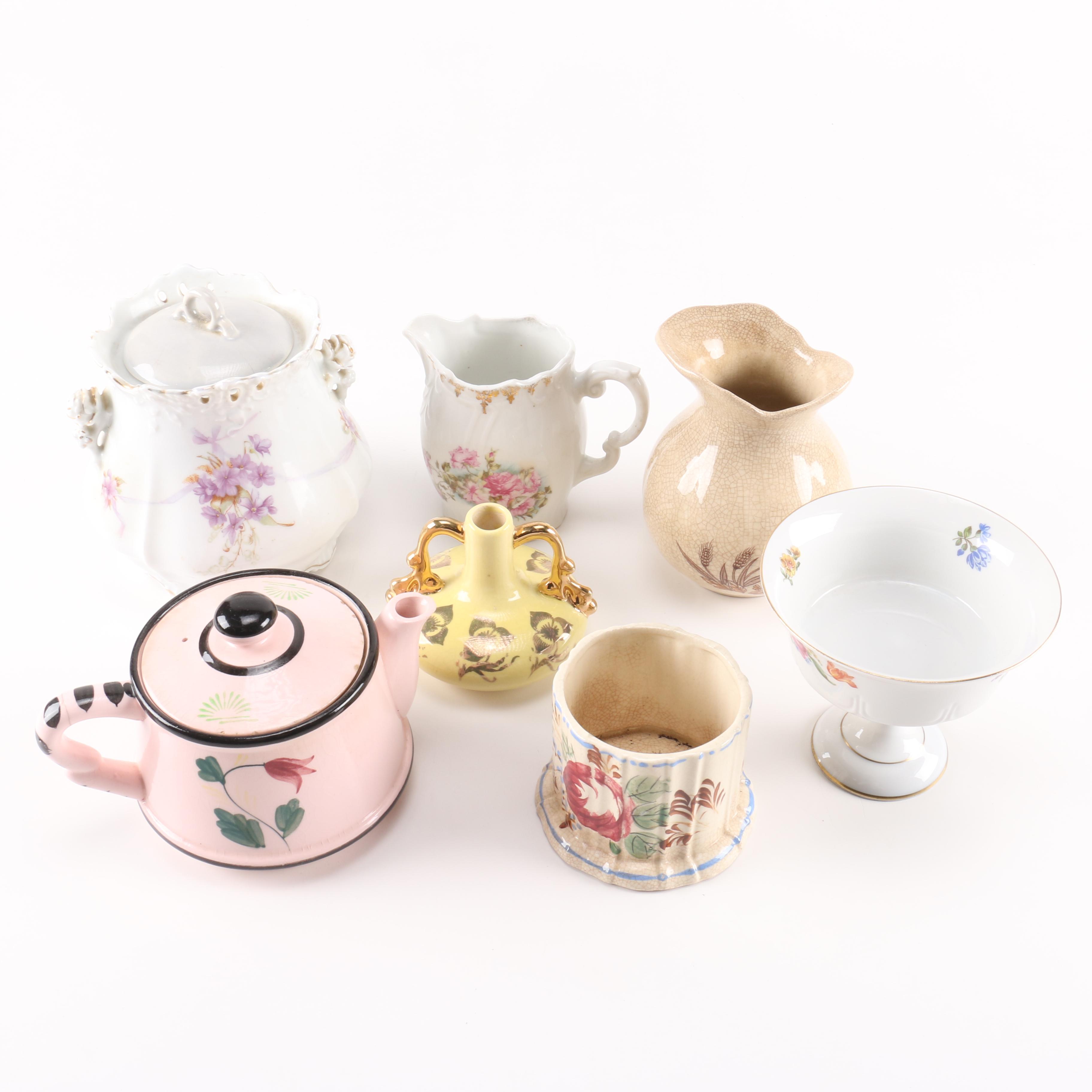 Vintage Ceramic Serviceware With Floral Motifs