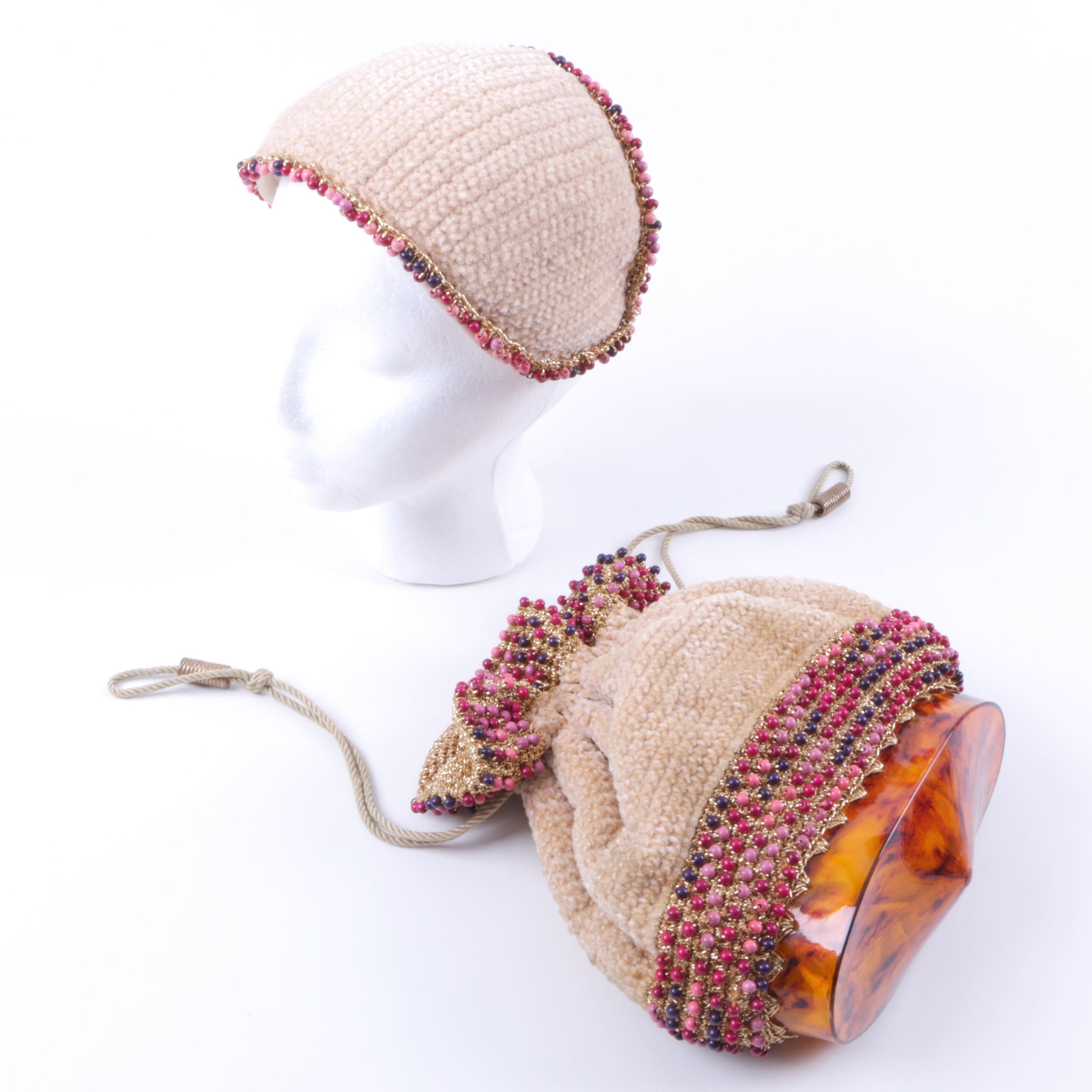 Matching Knitted Casque Hat and Handbag