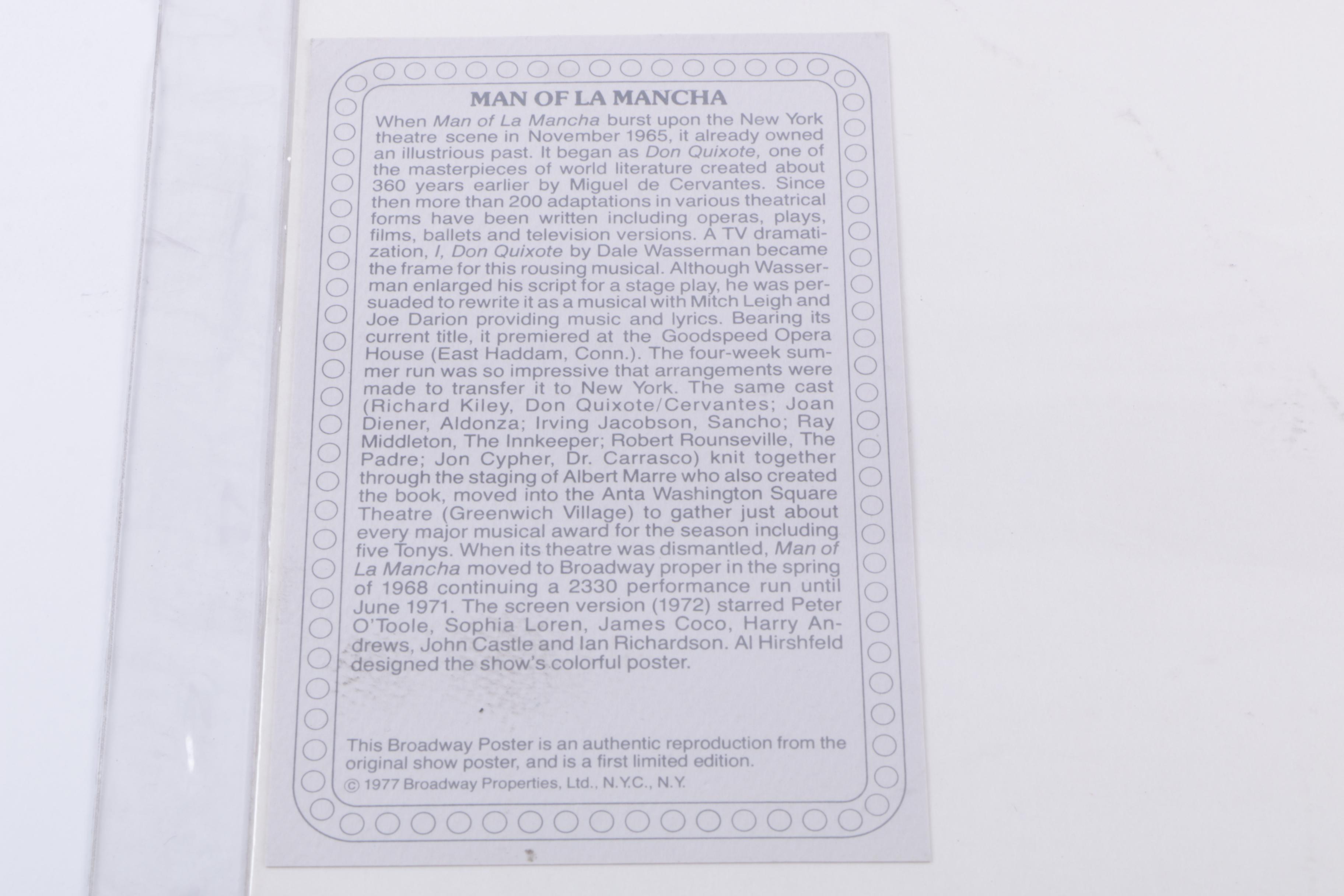 First Edition "Man of La Mancha" Broadway Poster