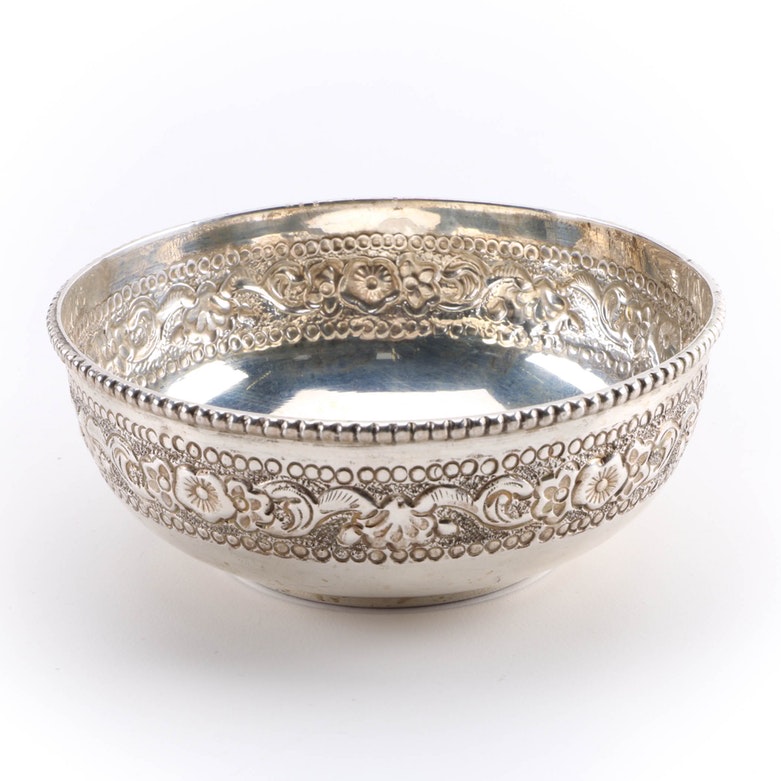 Silver Tone Floral Embossed Bowl