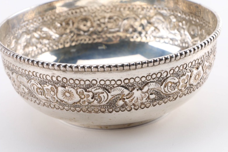 Silver Tone Floral Embossed Bowl