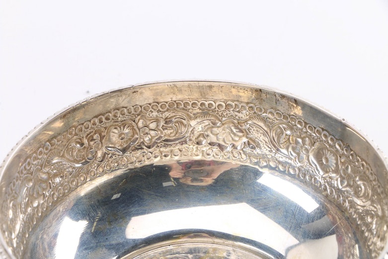 Silver Tone Floral Embossed Bowl