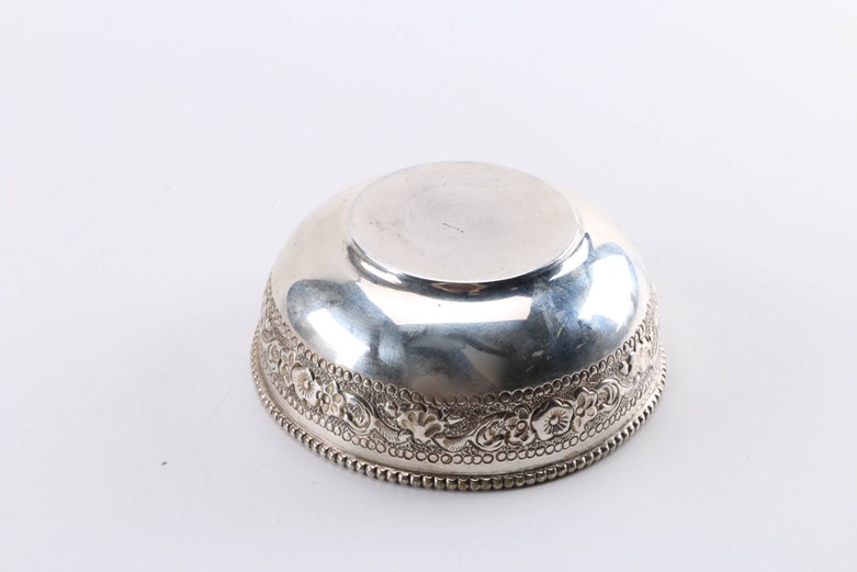 Silver Tone Floral Embossed Bowl