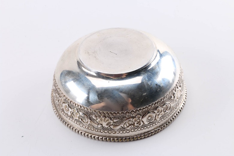 Silver Tone Floral Embossed Bowl