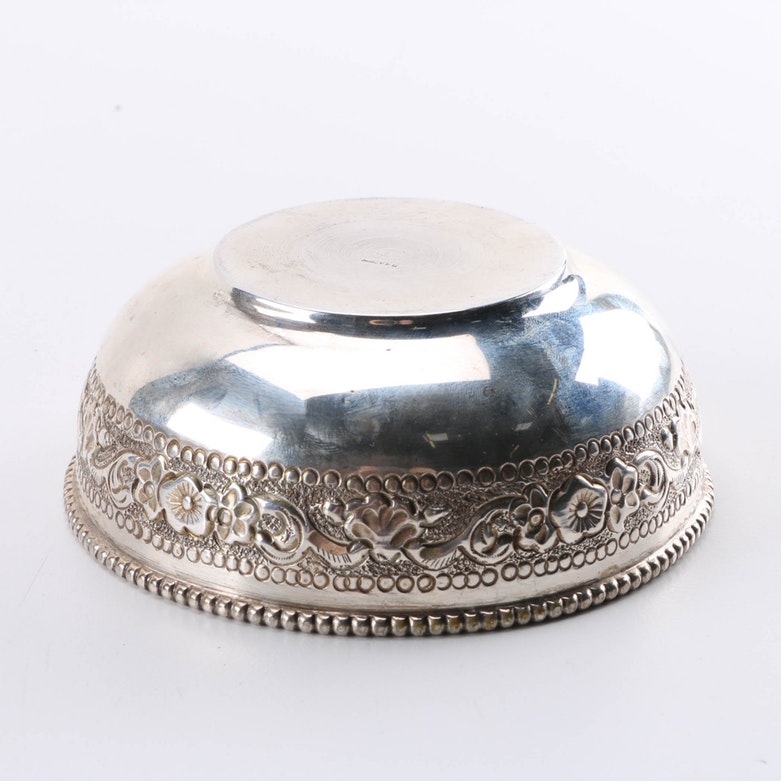 Silver Tone Floral Embossed Bowl