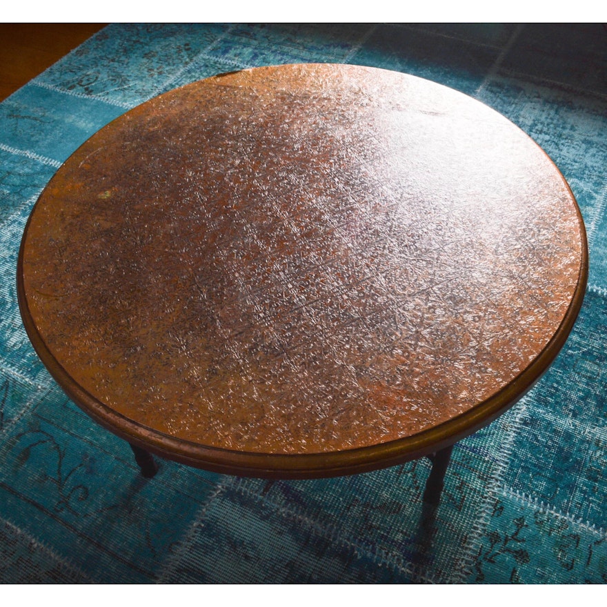 Arhaus Furniture Round Coffee Table With Copper Overlay