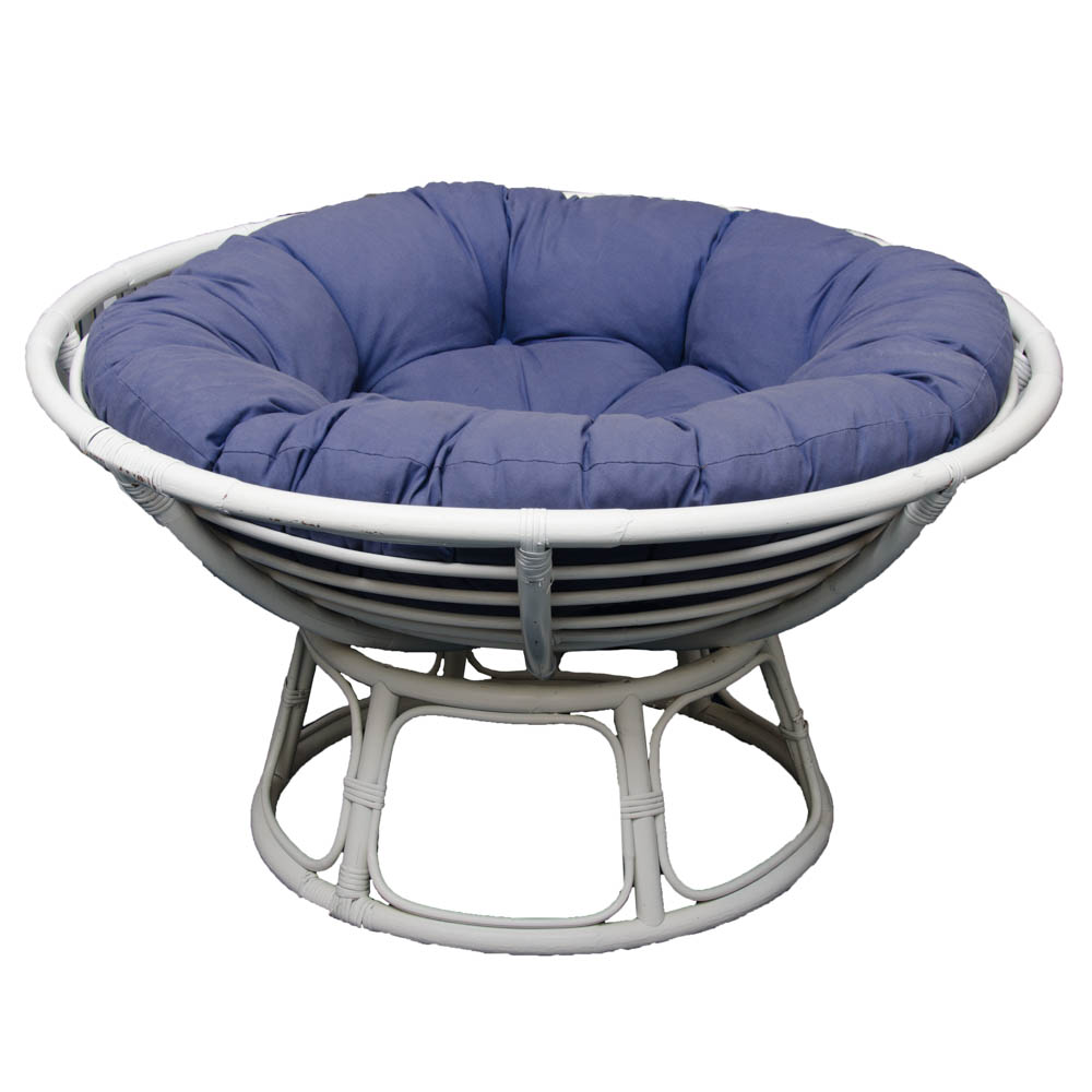 White Papasan Chair with Blue Padding