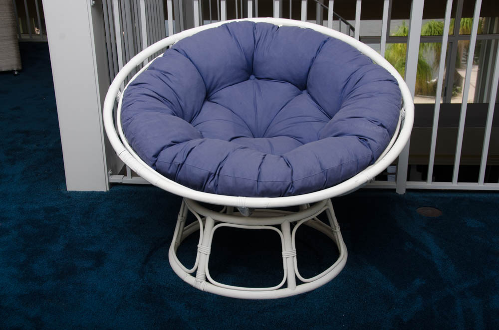 White Papasan Chair with Blue Padding