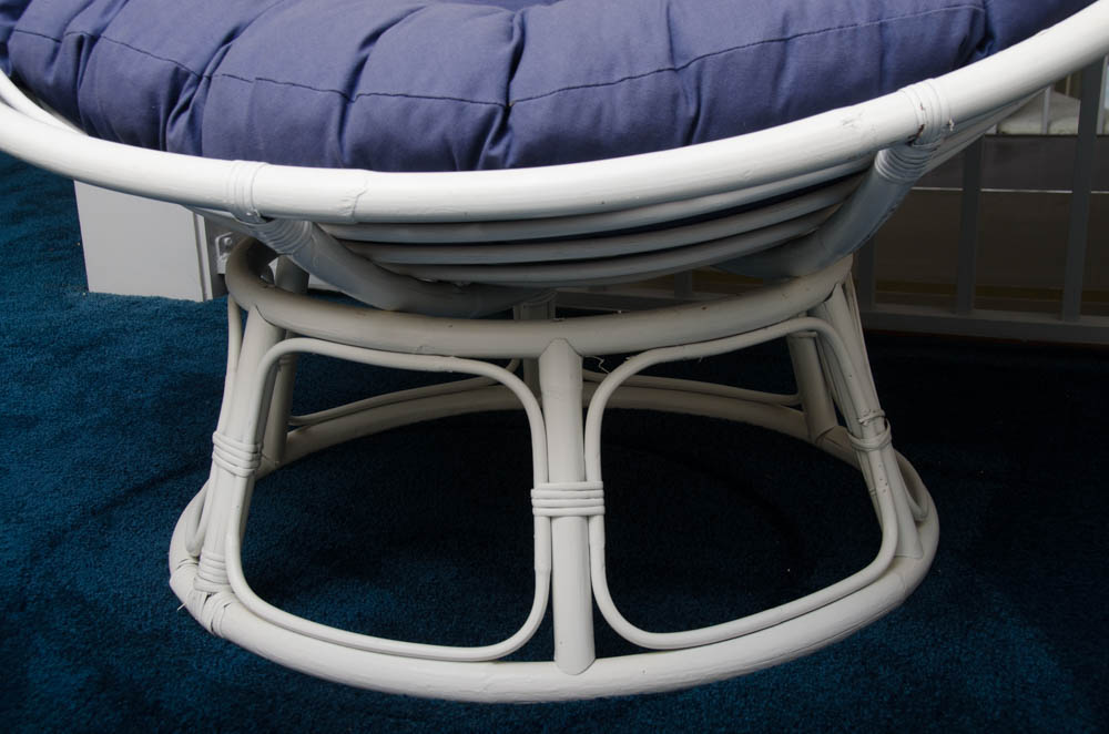 White Papasan Chair with Blue Padding