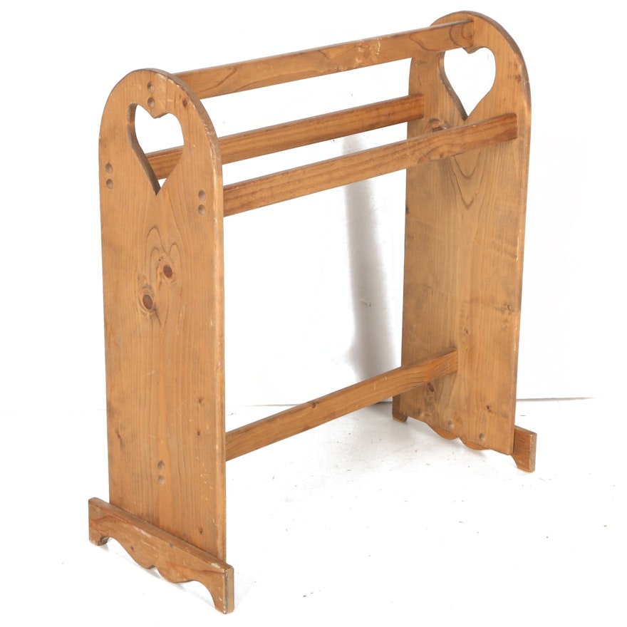 Primitive Style Pine Quilt Rack With Heart-Shaped Cutouts
