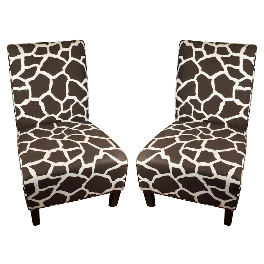 Pair of Arhaus Furniture Giraffe Print Slipper Chairs