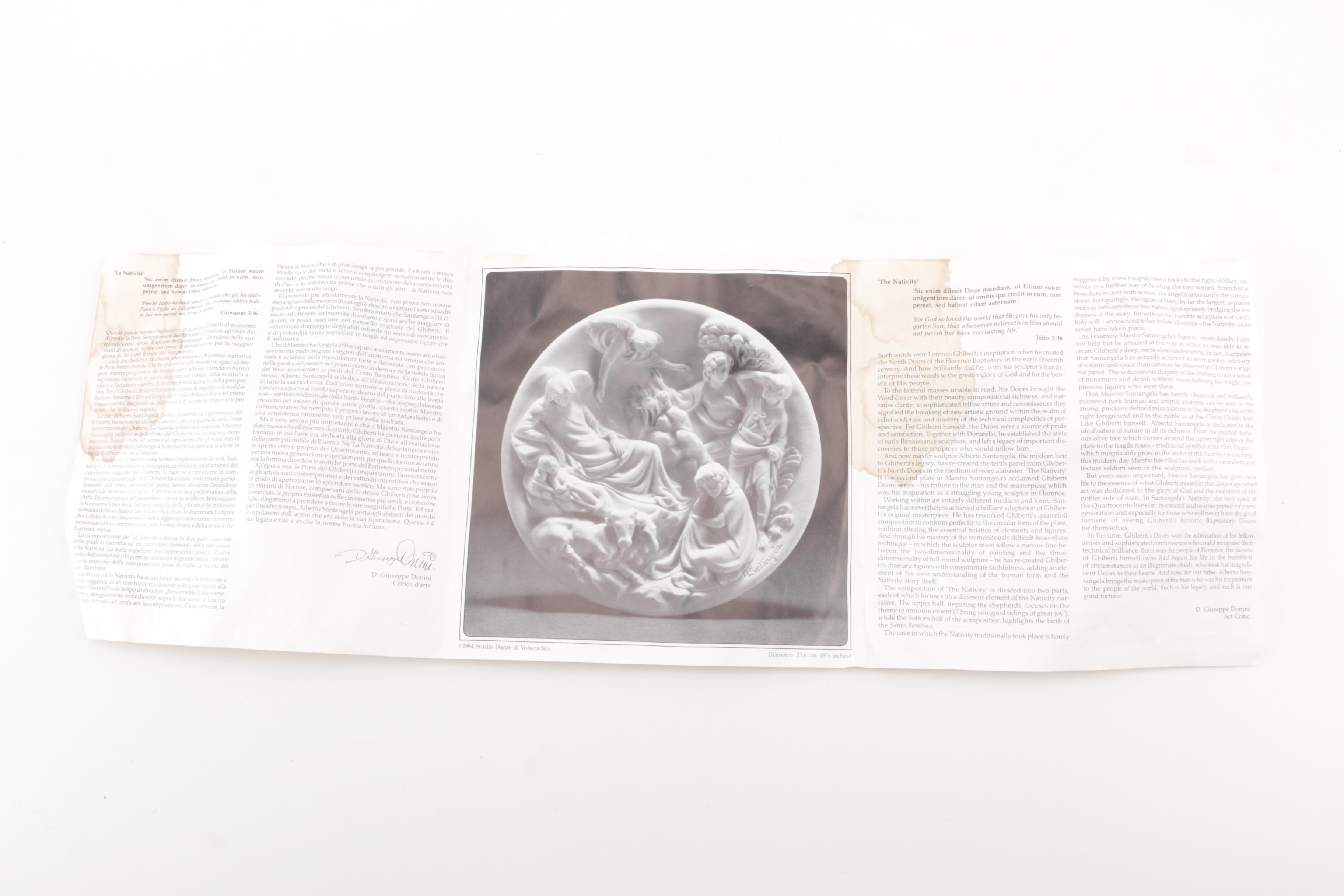Vintage Alberto Santangela Limited Edition Cast Alabaster Plate "La Nativita"