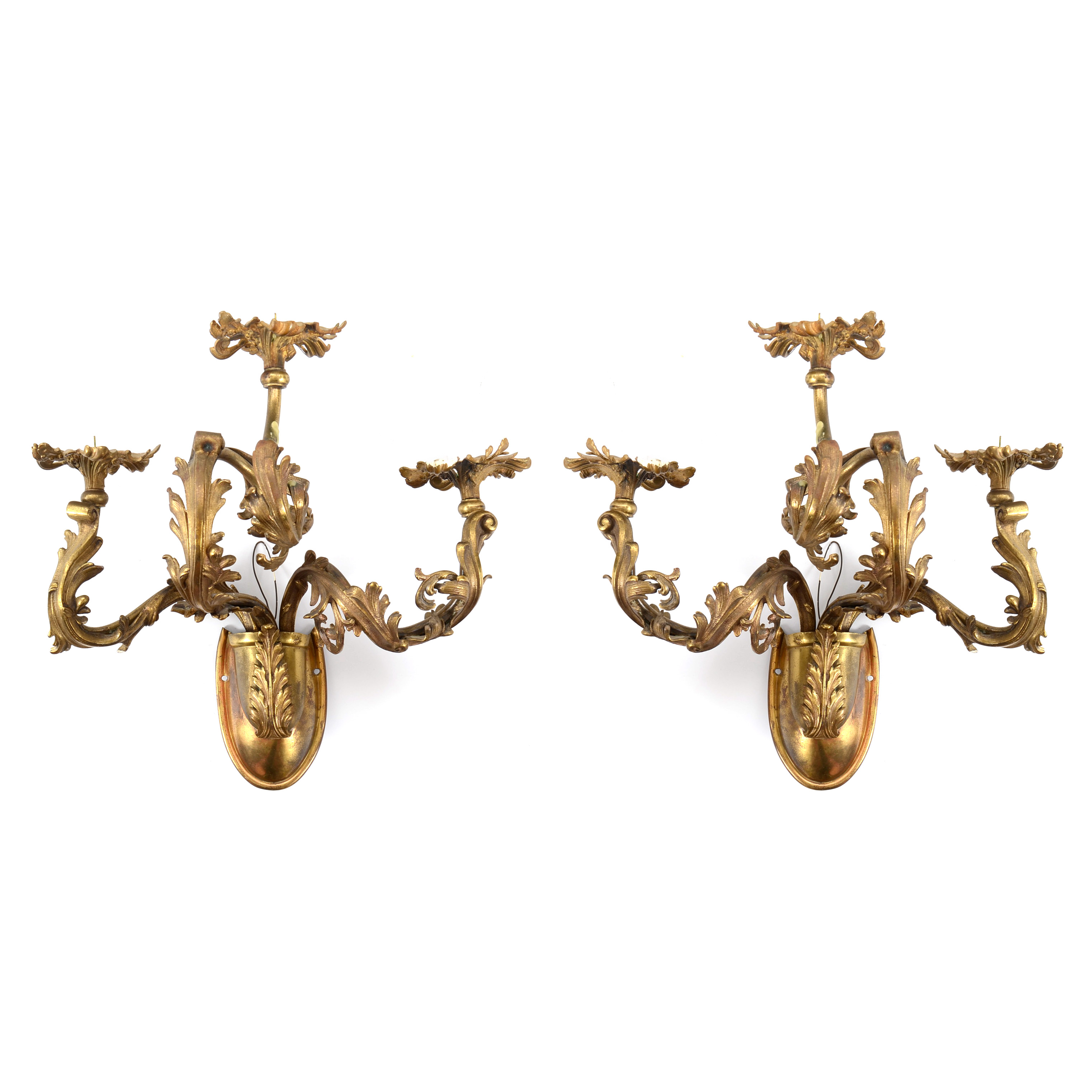Pair of Gilt Brass Rococo Wall Sconces
