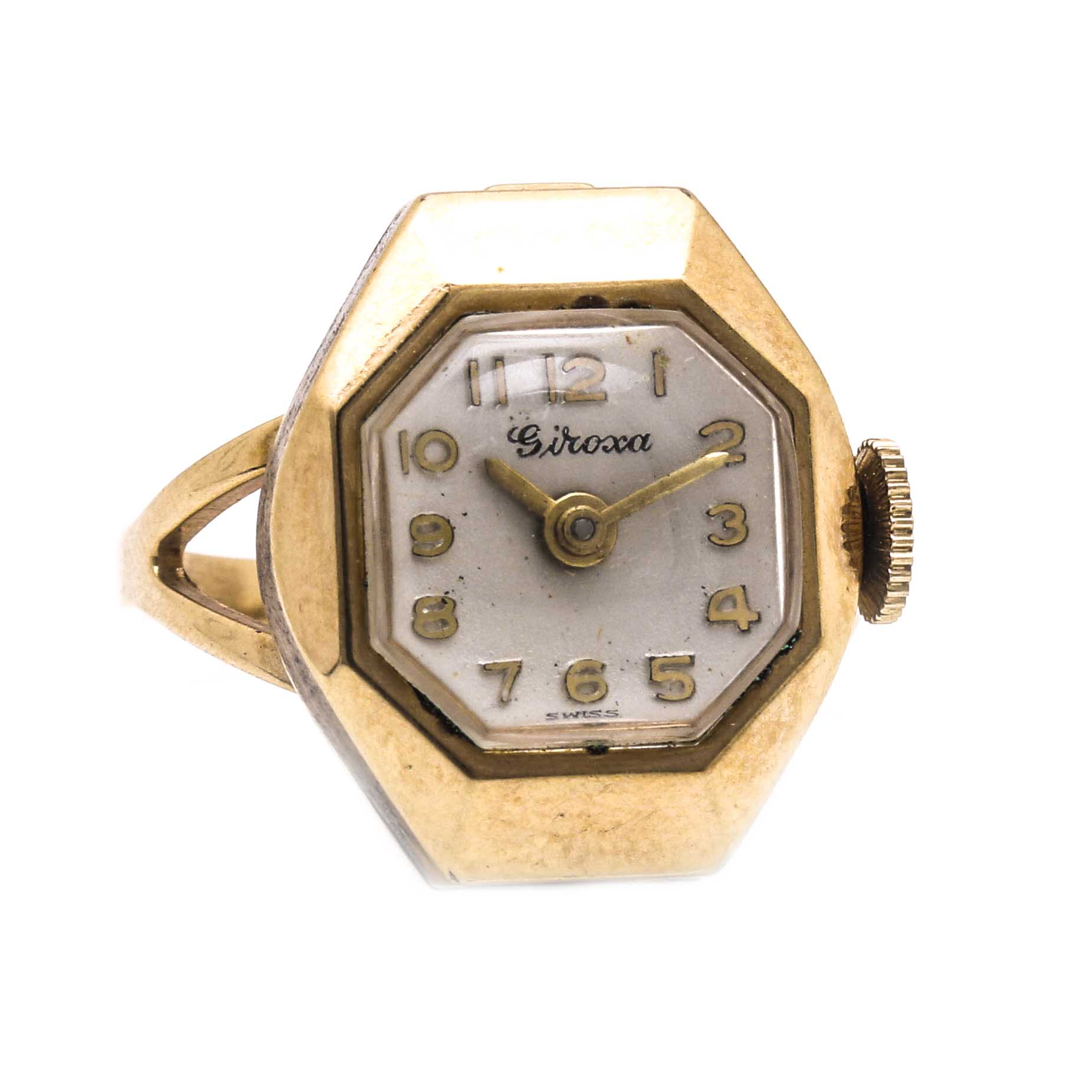 Giroxa 10K Yellow Gold Ring Watch