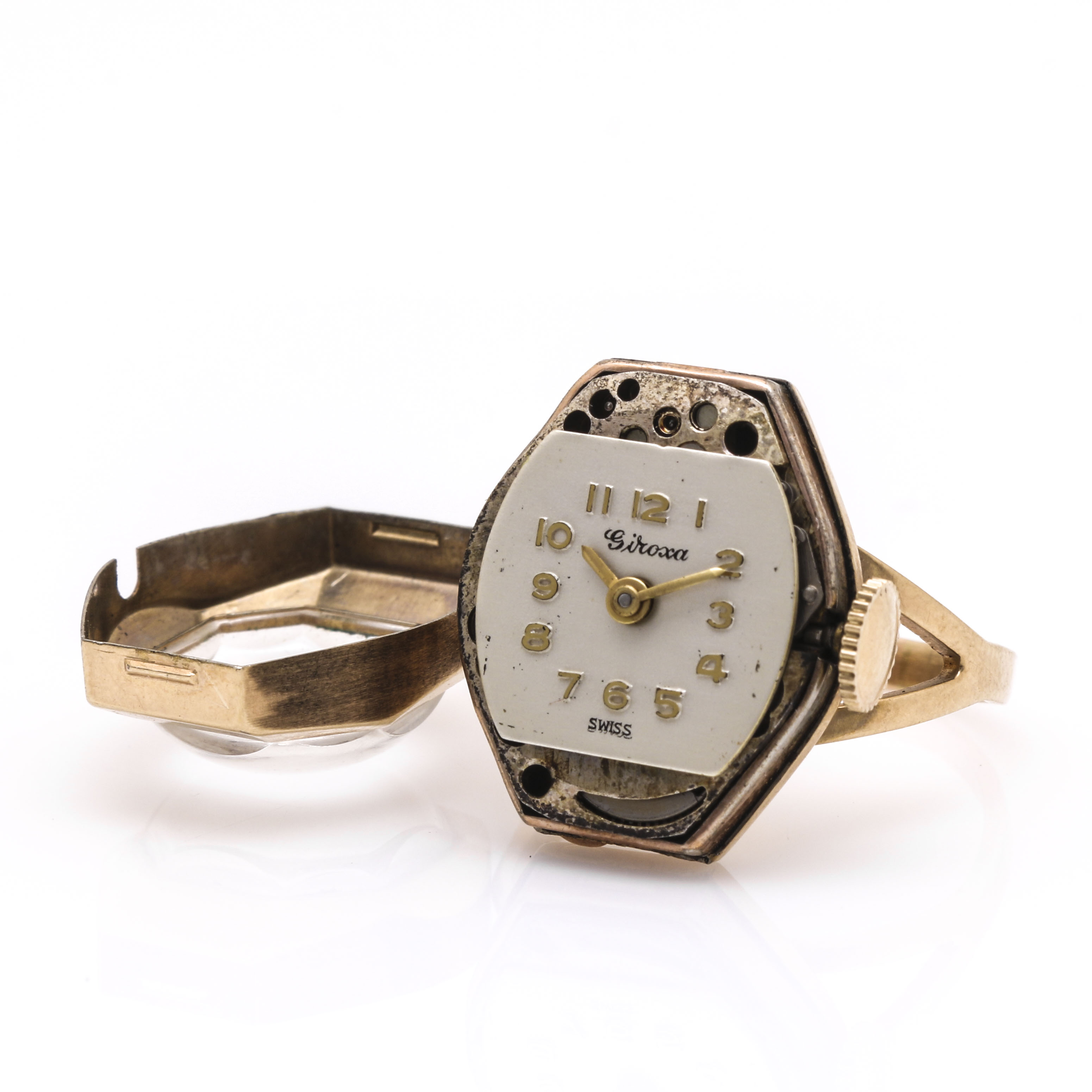 Giroxa 10K Yellow Gold Ring Watch