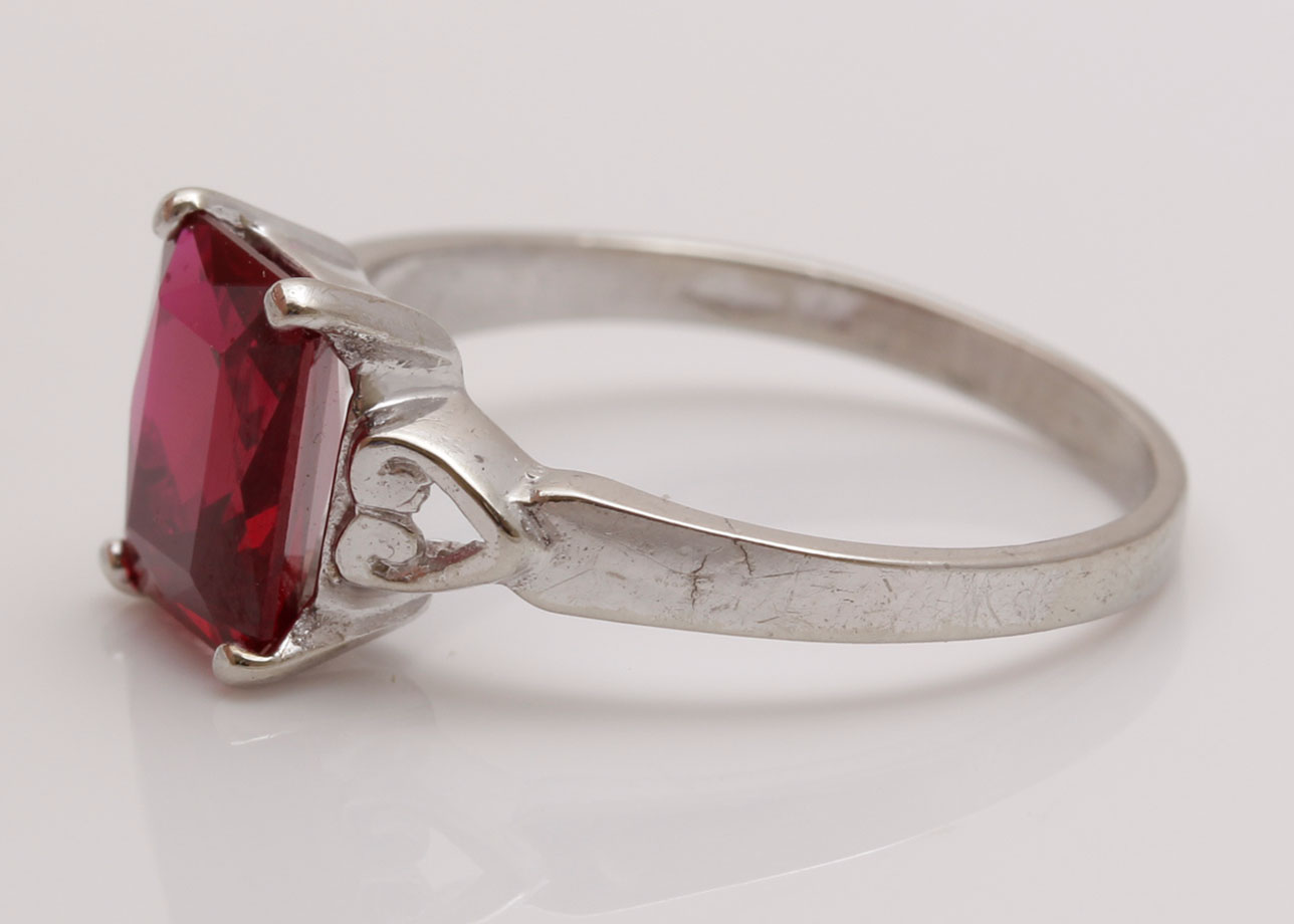 10K White Gold Synthetic Ruby Ring