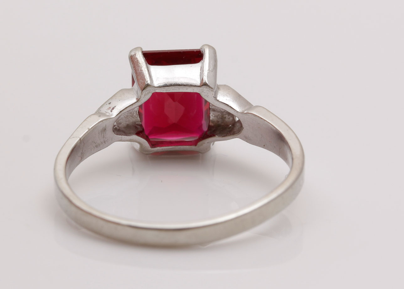 10K White Gold Synthetic Ruby Ring