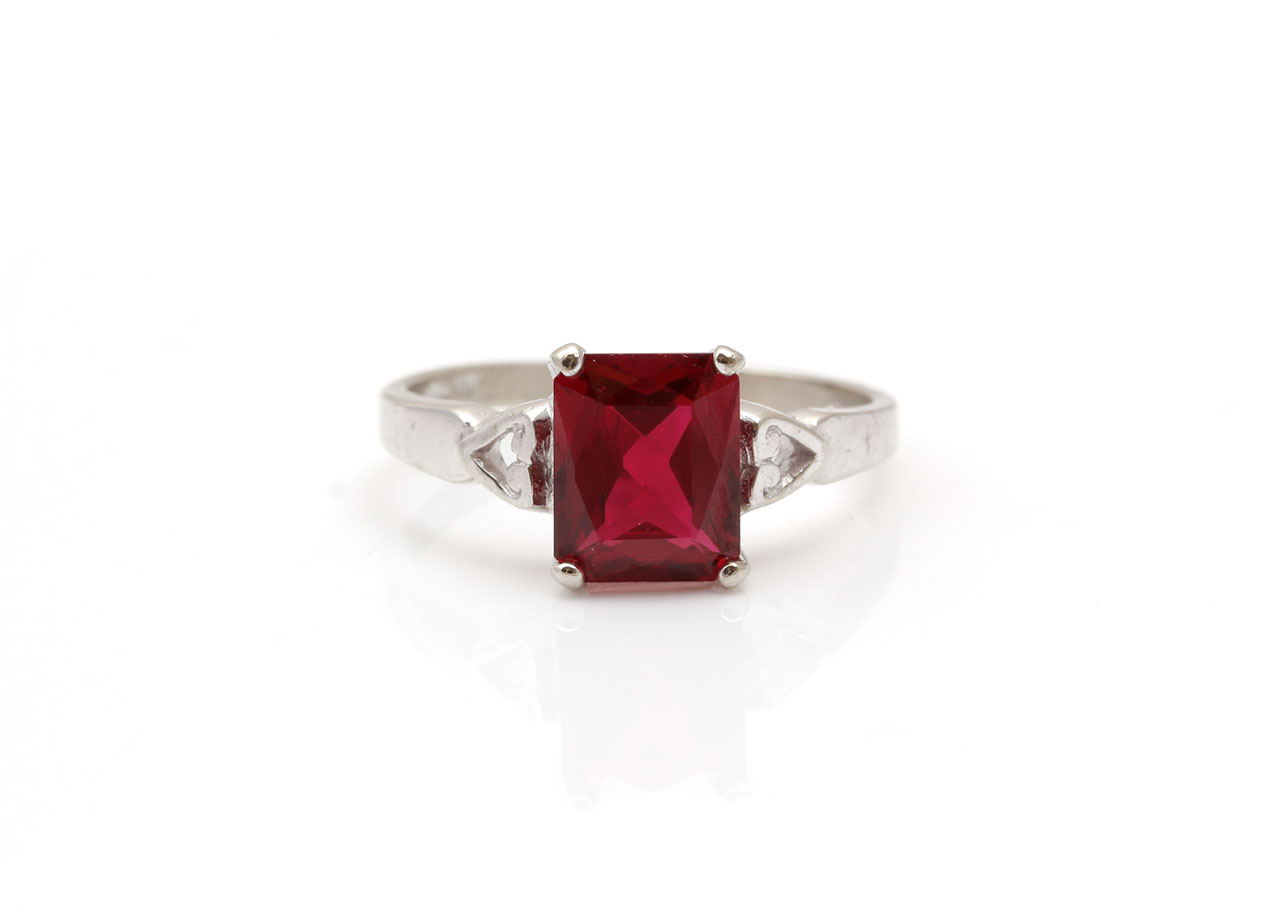 10K White Gold Synthetic Ruby Ring