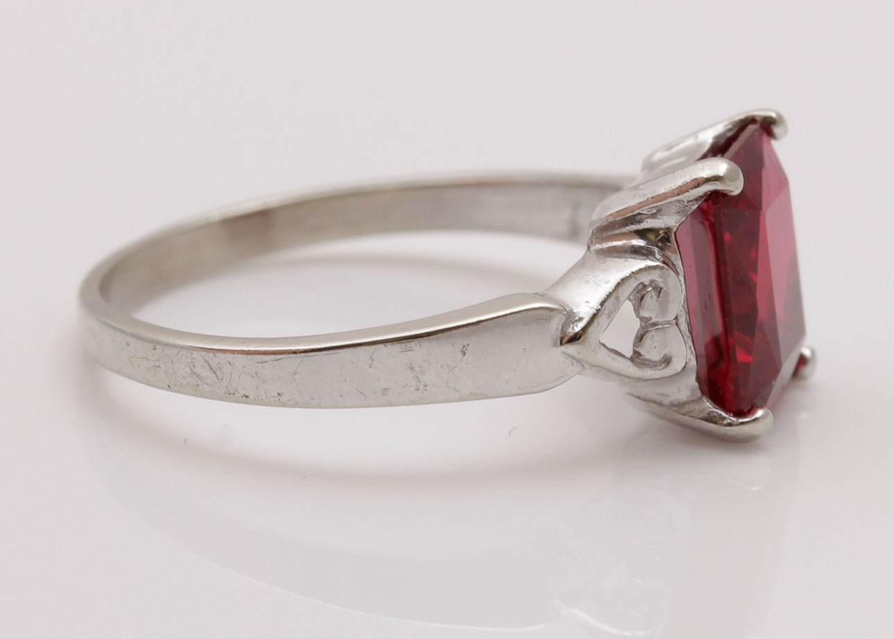 10K White Gold Synthetic Ruby Ring