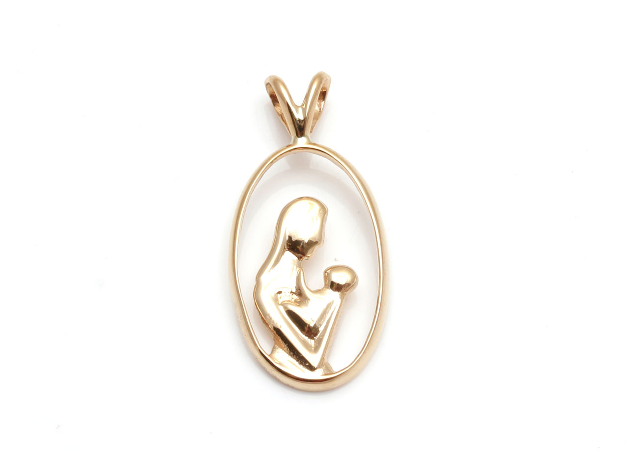 14K Yellow Gold Mother and Child Pendant