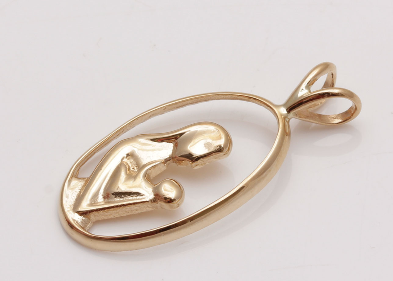 14K Yellow Gold Mother and Child Pendant