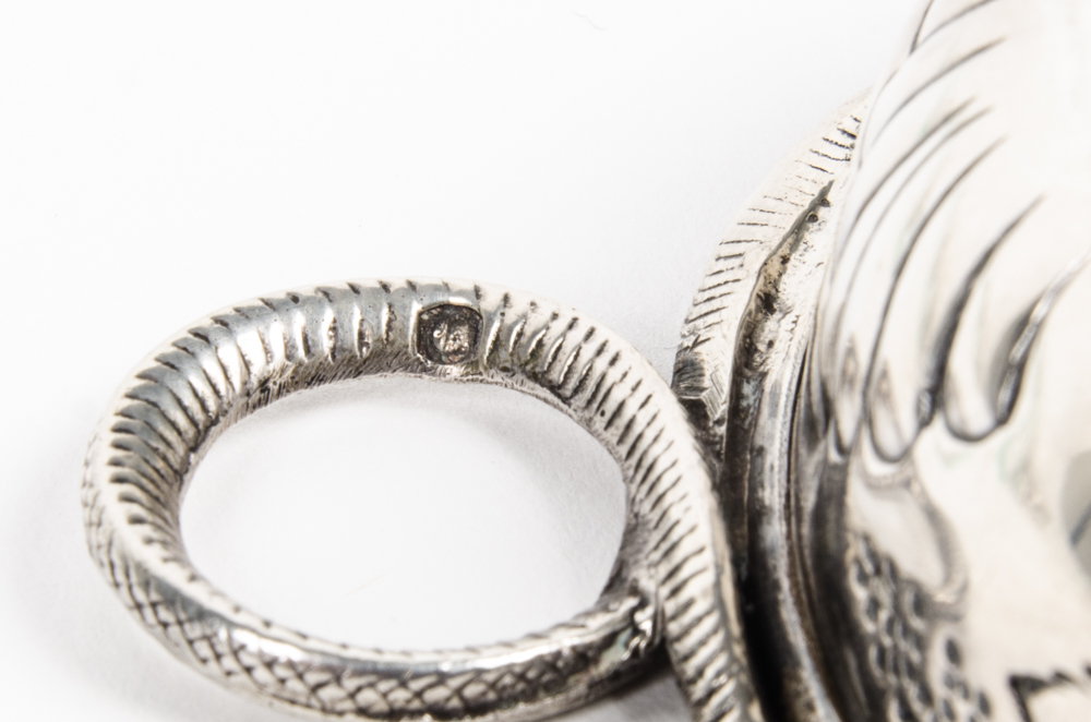 Five Small Sterling Silver Tastevins with Snake Handles