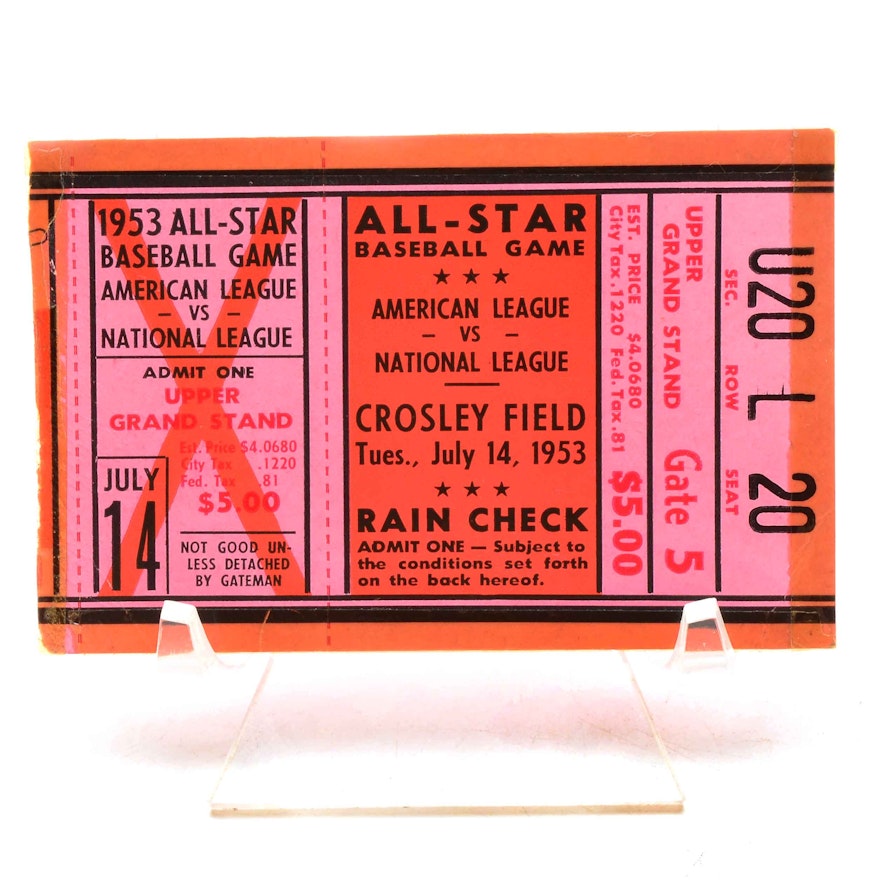 1953 All-Star Game Baseball Ticket Crosley Field