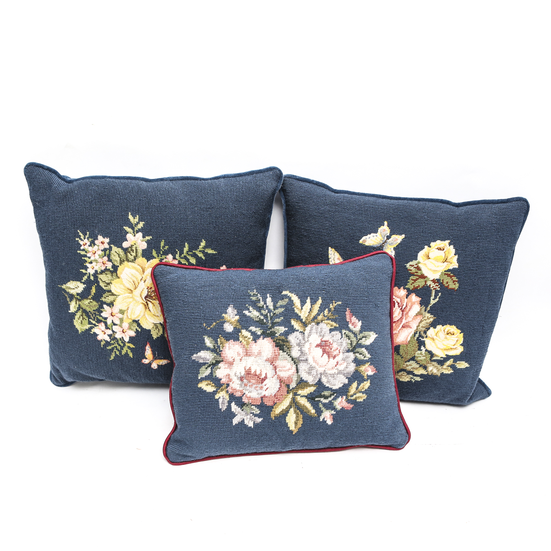 Three Needlepoint Throw Pillows