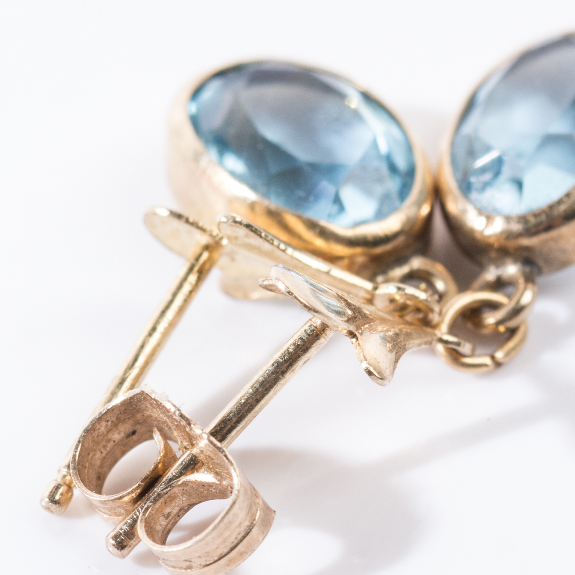 14K Yellow Gold Bezel Set Blue Topaz Dangle Earrings
