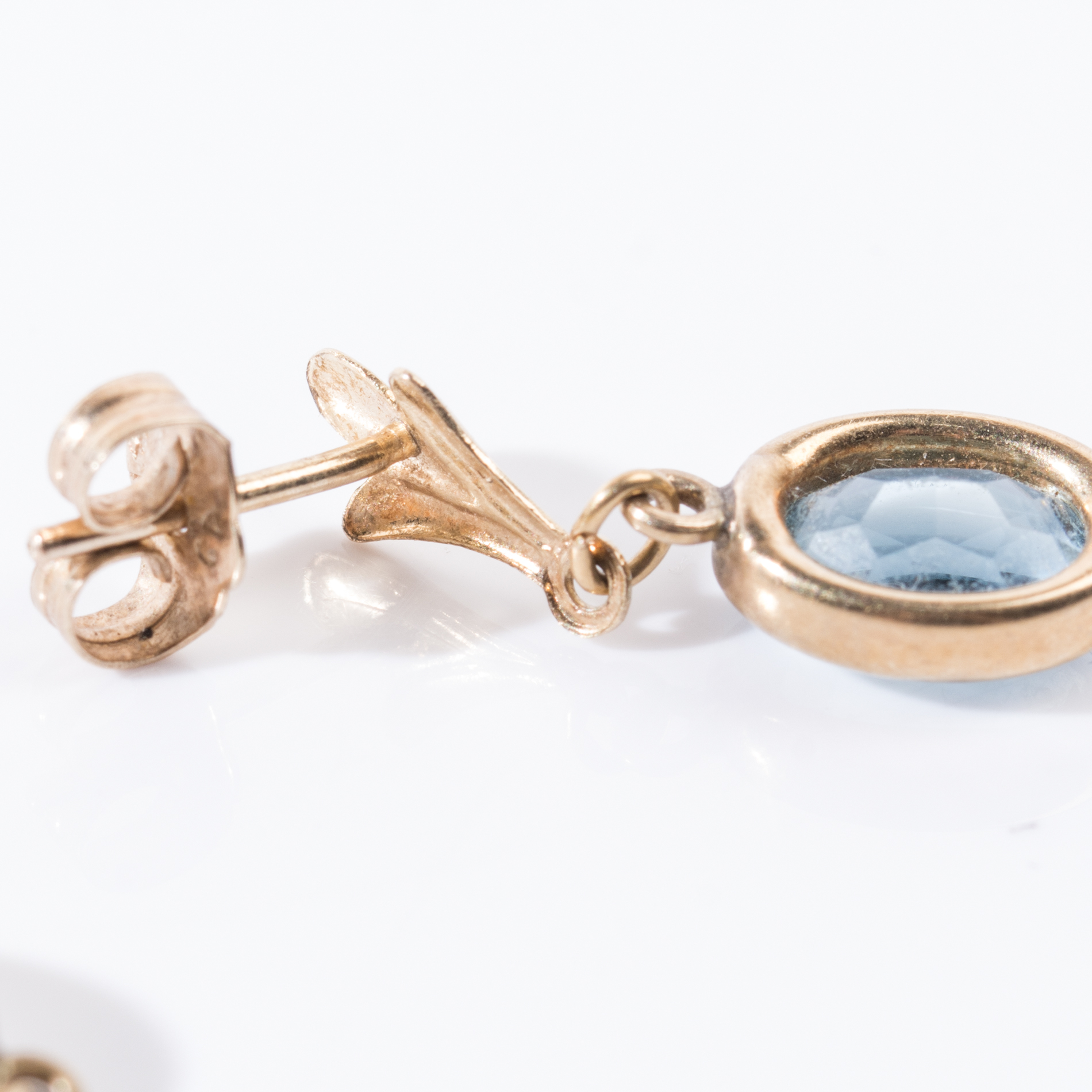 14K Yellow Gold Bezel Set Blue Topaz Dangle Earrings