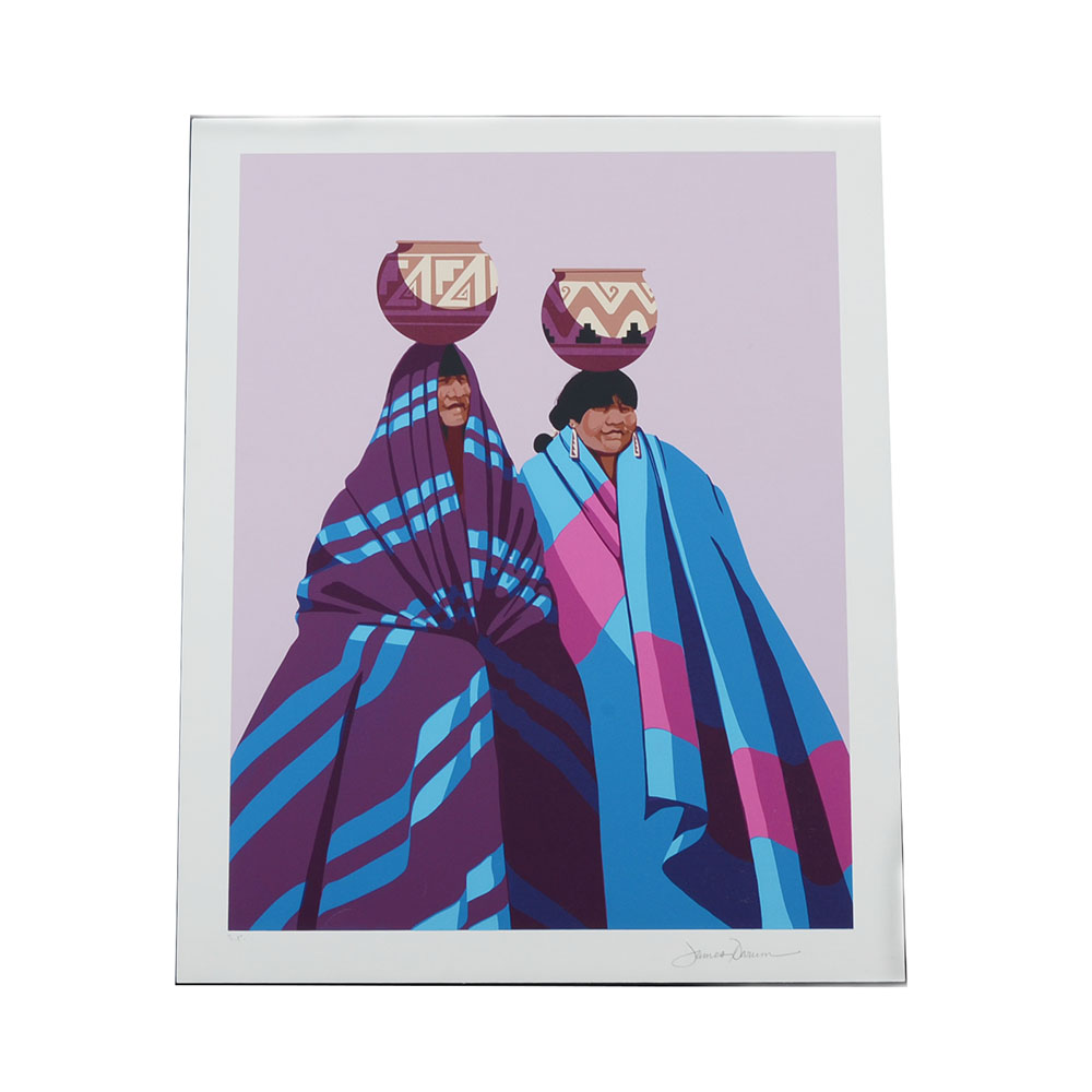 James Darum Signed Studio Proof Serigraph of Two Women Carrying Pots