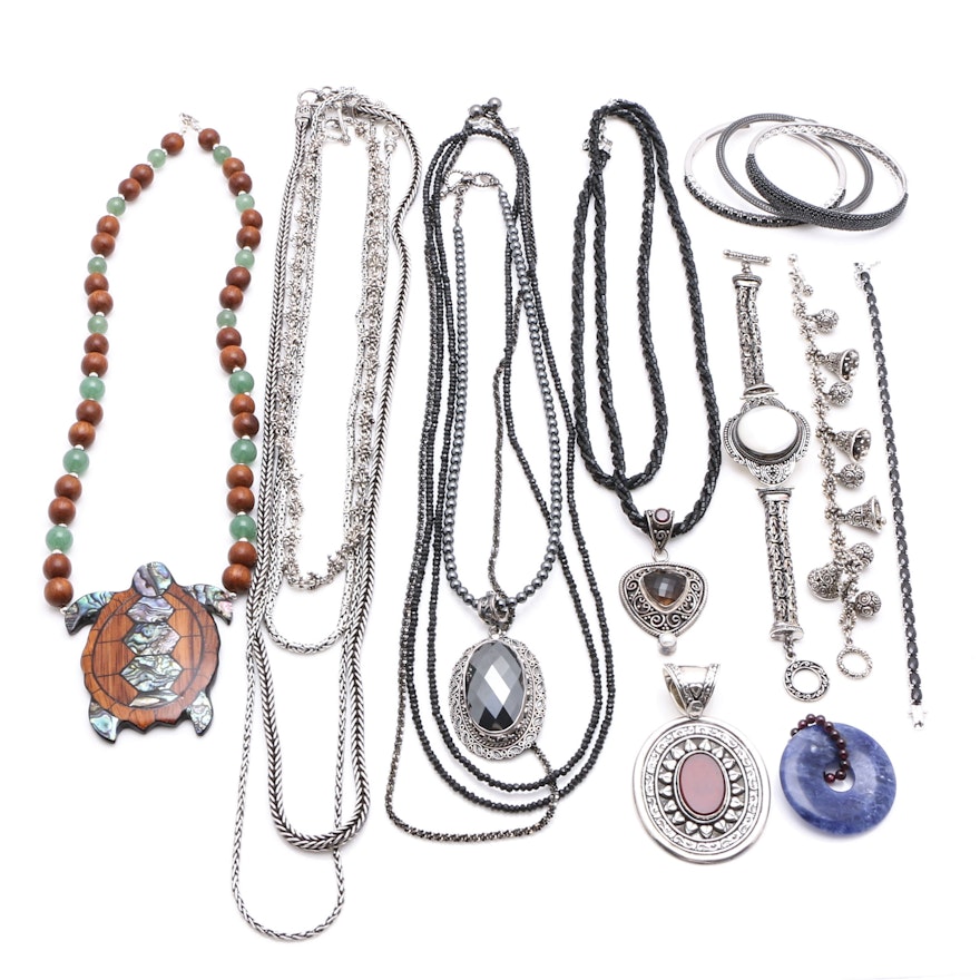Sterling Silver Jewelry Assortment Including Carnelian and Smoky Quartz